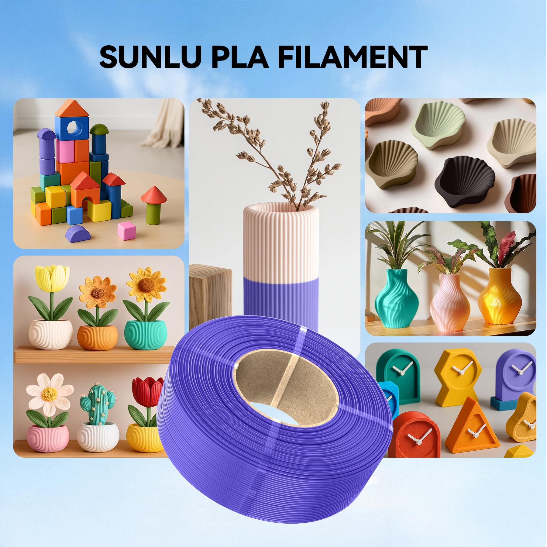 SUNLU CMYK PLA filamento Refill 1,75 mm, filamento per stampante 3D PLA adatto per Bambu e SUNLU, terza bobina riutilizzabile, bobina da 1 kg,confezione da 4,(Bianco+Magenta+Giallo+Ciano)