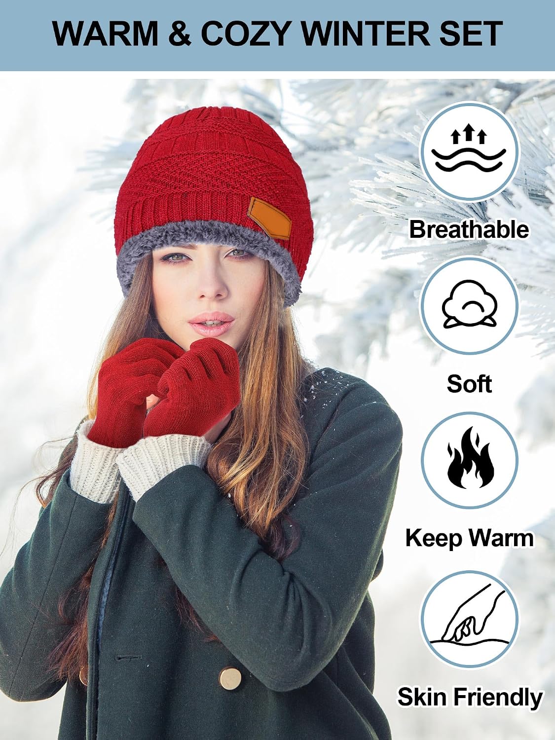 Toulite Winter Hats Gloves Set Bulk Fleece Lined Warm Knitted image 4