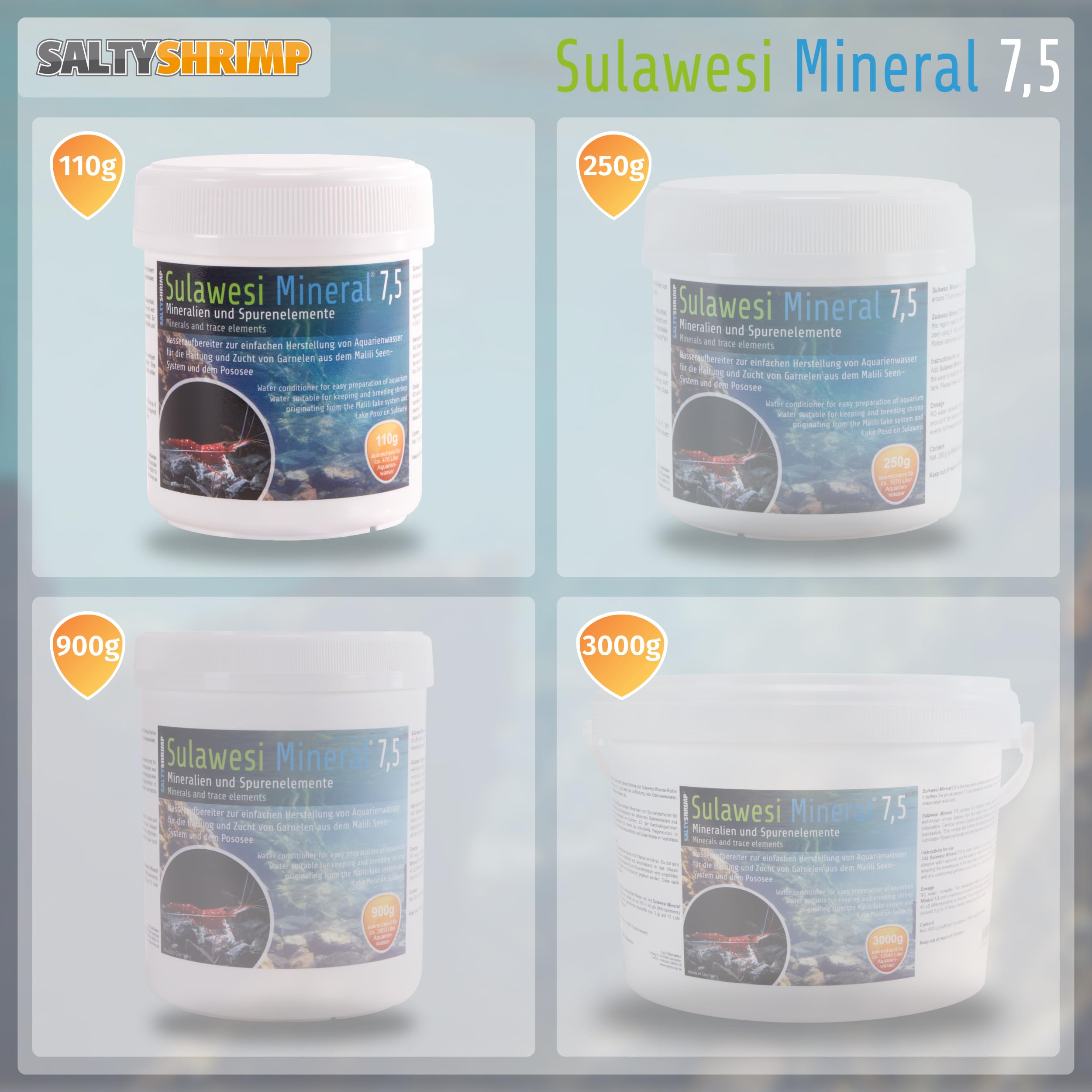 Sulawesi Mineral 7,5 | 110g - Sal de Sulawesi para endurecer Agua de ósmosis, Agua de Lluvia, Agua desmineralizada. Favorece la regeneración microbiana