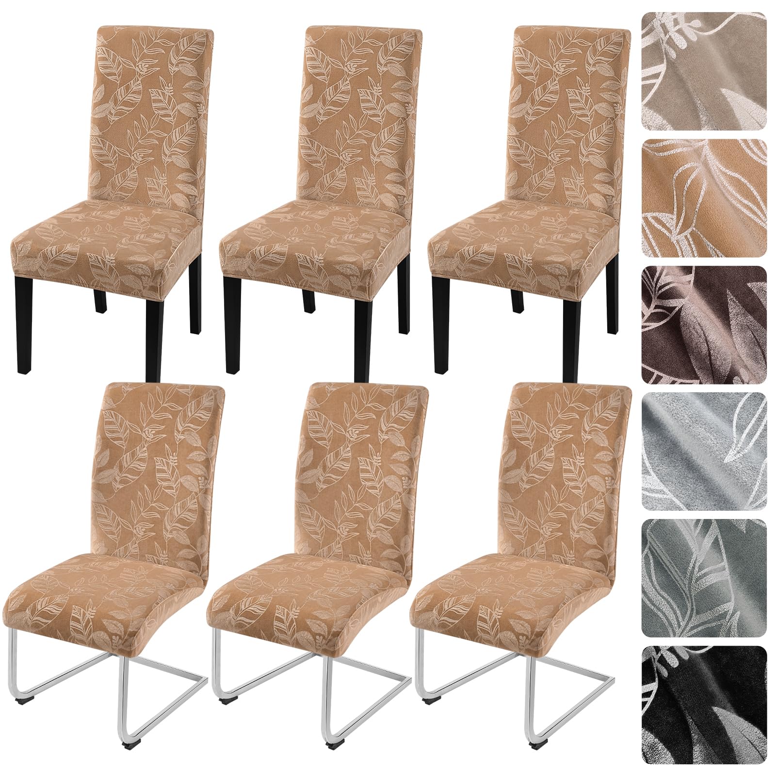 Alishomtll Dining Chair Covers Set of 6 Stretch Velvet Chair Slipcovers Elastic Washable Covers for Swing Chair Removable Chair Protector for Dining Room Kitchen Banquet Wedding Party (Khaki 6psc)