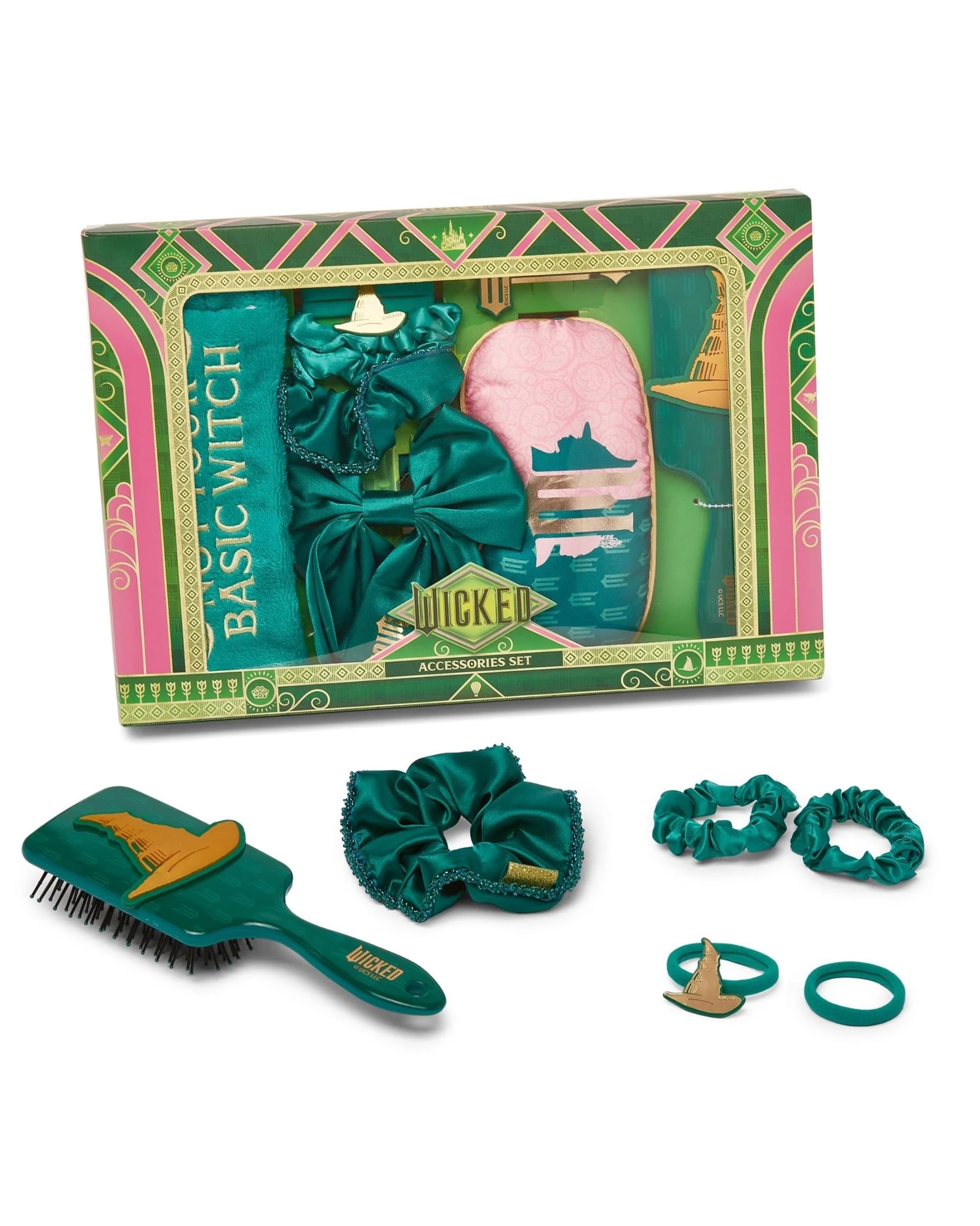 Wicked Elphaba 11 Piece Hair Accessory Set for Girls, Green, Bows & Bobbles