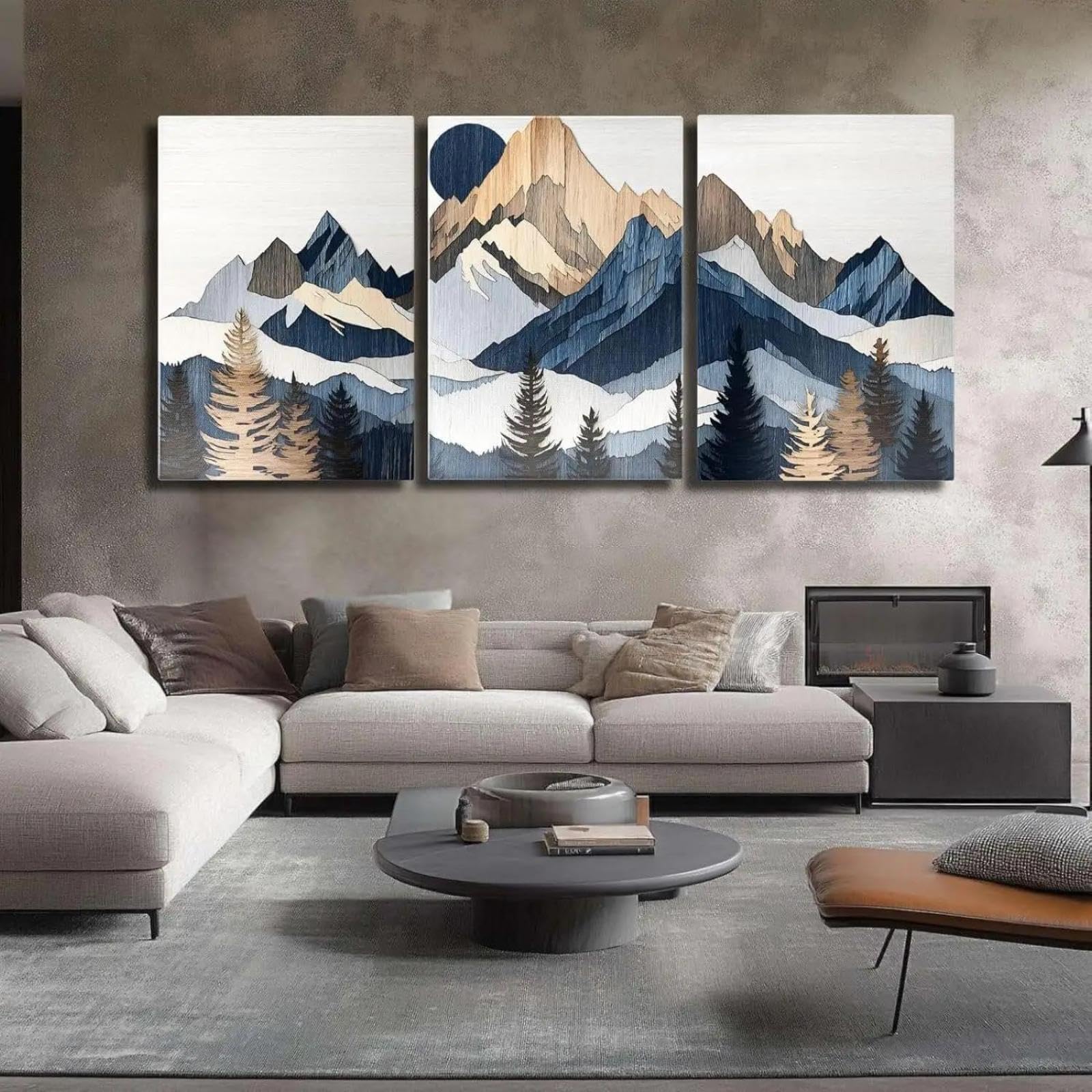 Yocheng 3pcs Mountains, Trees, Sun, Triptych -abstract Wall Decor, Suitable For Living Room, Office 21x30cmx3 No Frame