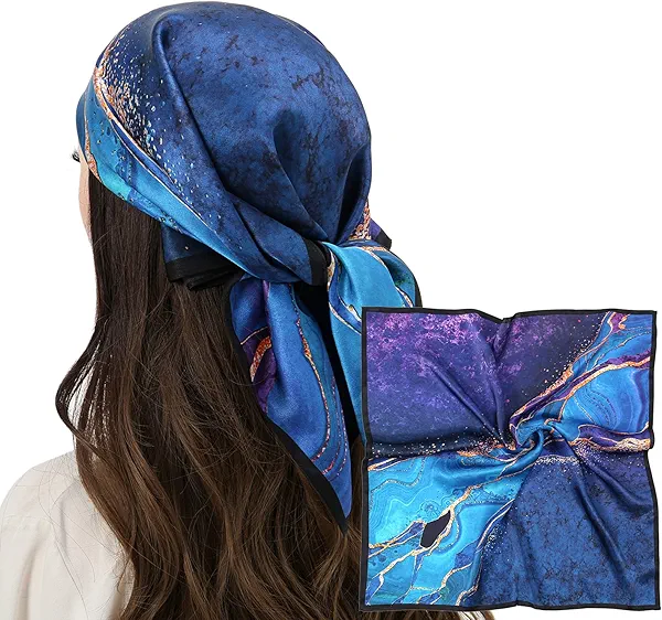 RIIQIICHY 100% Silk Scarf Head Scarf for Women Hair Scarf for Sleeping Hair Wrapping at Night Square Neck Scarves 27" x 27" 27"-galaxy