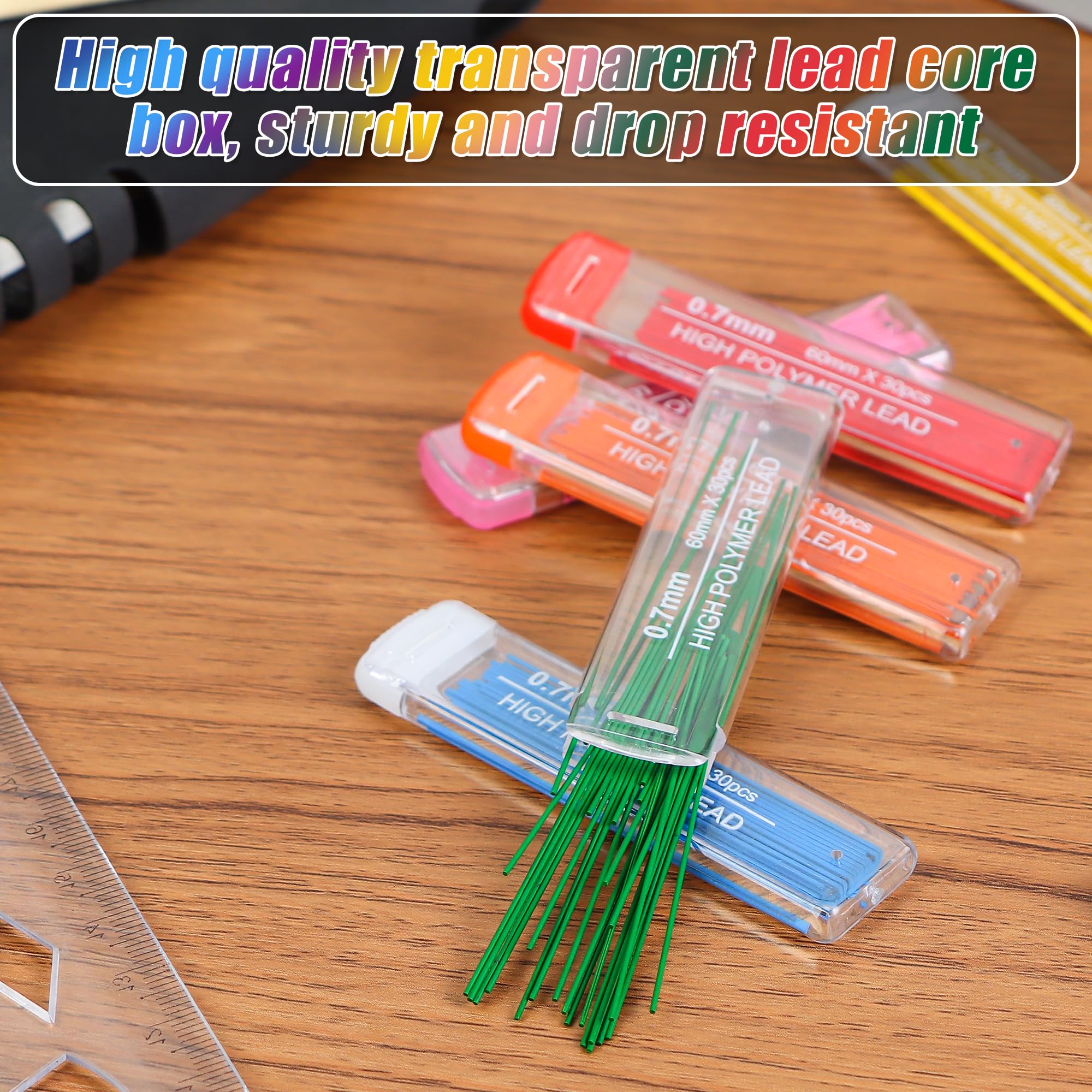 Lot de 300 mines de crayon de couleur HB de 0,7 mm pour étudiants, fournitures scolaires, maison, bureau, rentrée scolaire, cadeaux de crayon scolaire, 10 couleurs