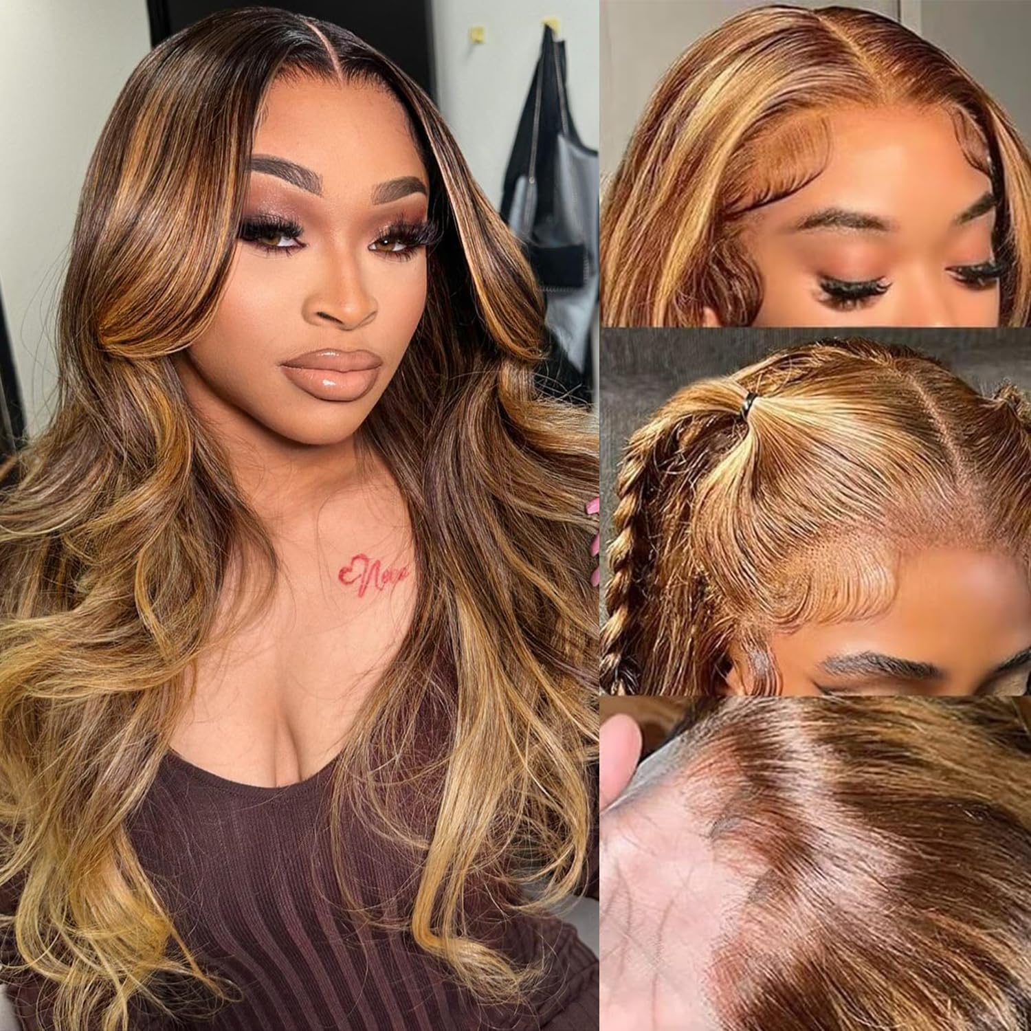 Highlight Ombre 360 Body Wave Lace Front Wigs Human Hair Pre Plucked with Baby Hair Honey Blonde 360 HD Lace Frontal Wigs Full Lace for Women 20inch Highlight Ombre 360 Body Wave Lace Front Wigs Human Hair Pre Plucked with Baby Hair Honey Blonde 360 HD Lace Frontal Wigs Full Lace for Women 20inch
