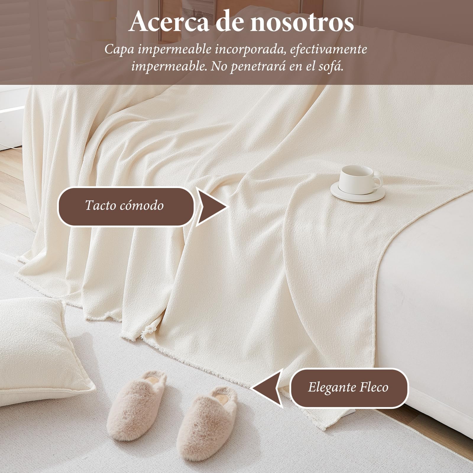 Plaid Cama Impermeable Funda Cubre Sofa Moderno Color Sólido, Protector de Sofa, A Prueba De Arañazos para Proteger El Sofá, Resistente a La Abrasión 180 * 260cm-Beige