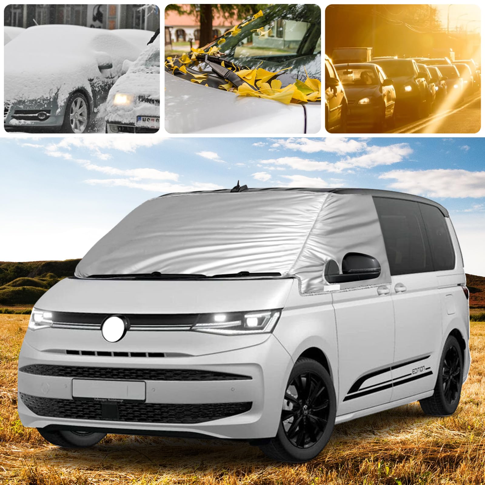 Auto Windschutzscheiben Abdeckung Ersatz für 2021-2026 VW T7, 5 Schichten | Auto Sonnenschutz Frontscheibe, 100% Verdunkelnd, Blockiert UV Strahlen, Wetterfeste Frontscheibe Wrap Cover