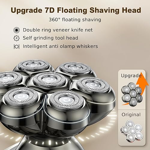 Miniatura 7 de VYLTO Afeitadoras de cabeza 7D, afeitadoras de cabeza desmontables antipellizcos para hombres calvos, afeitadoras de cabeza eléctricas impermeables