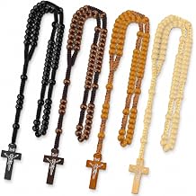 XIPENGKEJI 4 Pack Wooden Rosary Beads with Wooden Cross, Christian Prayer Beads in 4 Colors, 16.9 Inch Catholic Rosary Set for Home Devotion and Religious Gifts