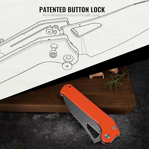 Miniatura 5 de TACRAY Cuchillo de chef plegable de cocina, cuchillo de camping plegable con hoja de acero inoxidable VG10, mango G10 de diseño ergonómico y