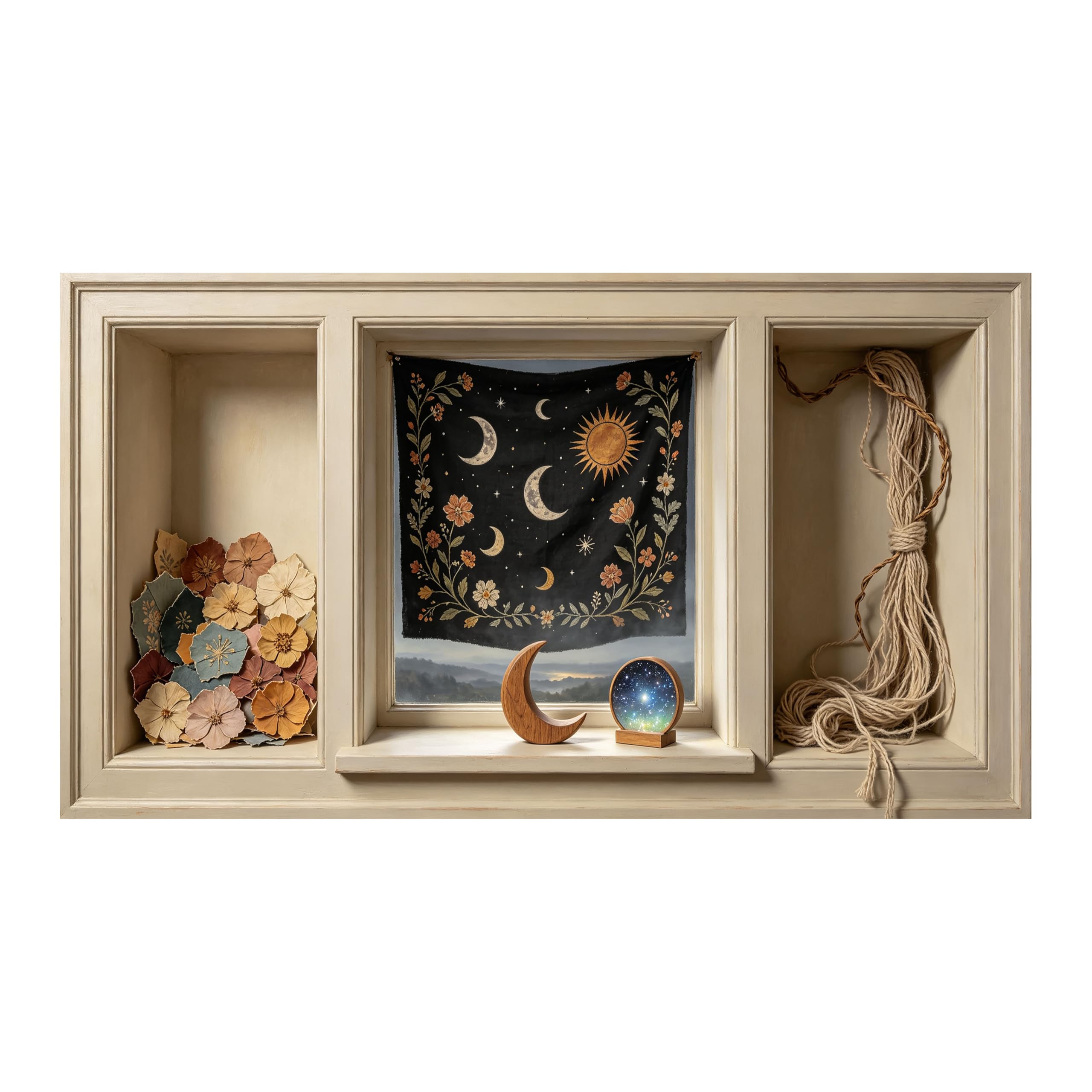 Yzpallescene 3D Framed Wall Art Boho Celestial Moon Sun Floral Nordic Tapestry Large Size SelfAdhesive Removable Wall Decor Prints Artwork for Living Room Bedroom Office