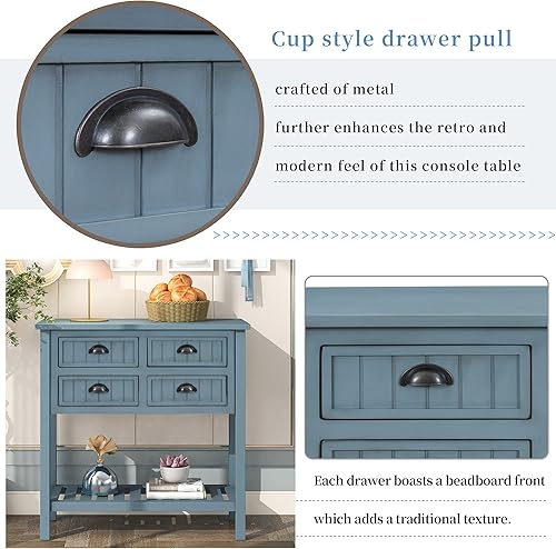 Miniatura 32 de Merax Mesa consola clásica de madera para entrada, pasillo, aparador con cajones de almacenamiento y estante inferior (azul marino) azul marino
