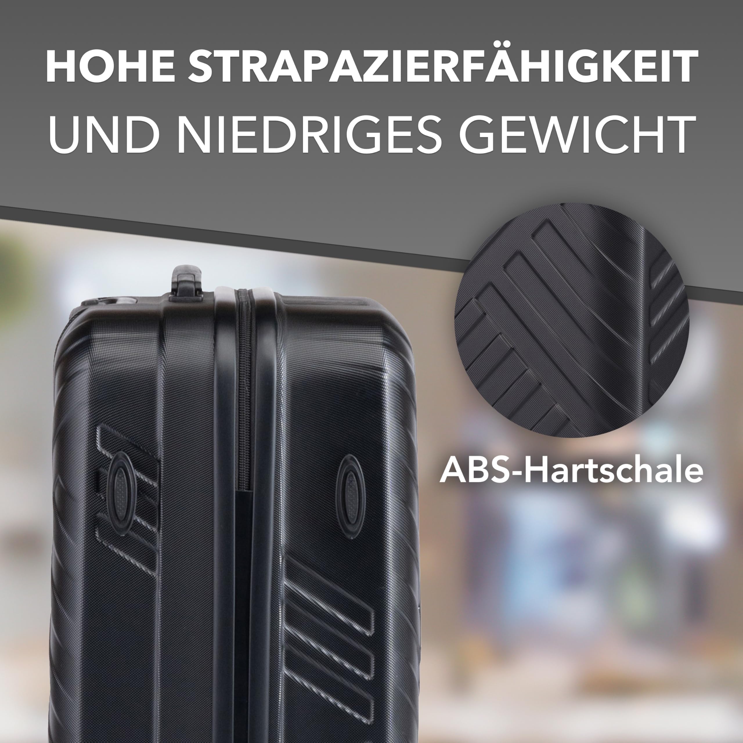 Xonic Design Reisekoffer ABS Hartschalen Trolley 360° Leichtlauf-Rollen Zahlenschloss Tiefschwarz L