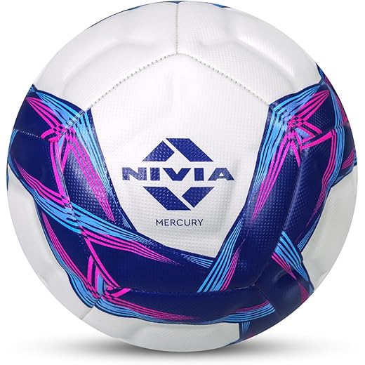 Nivia Mercury Football/PU Leather/Power Stitched Football/12 Panel/Match Ball (White/Blue)