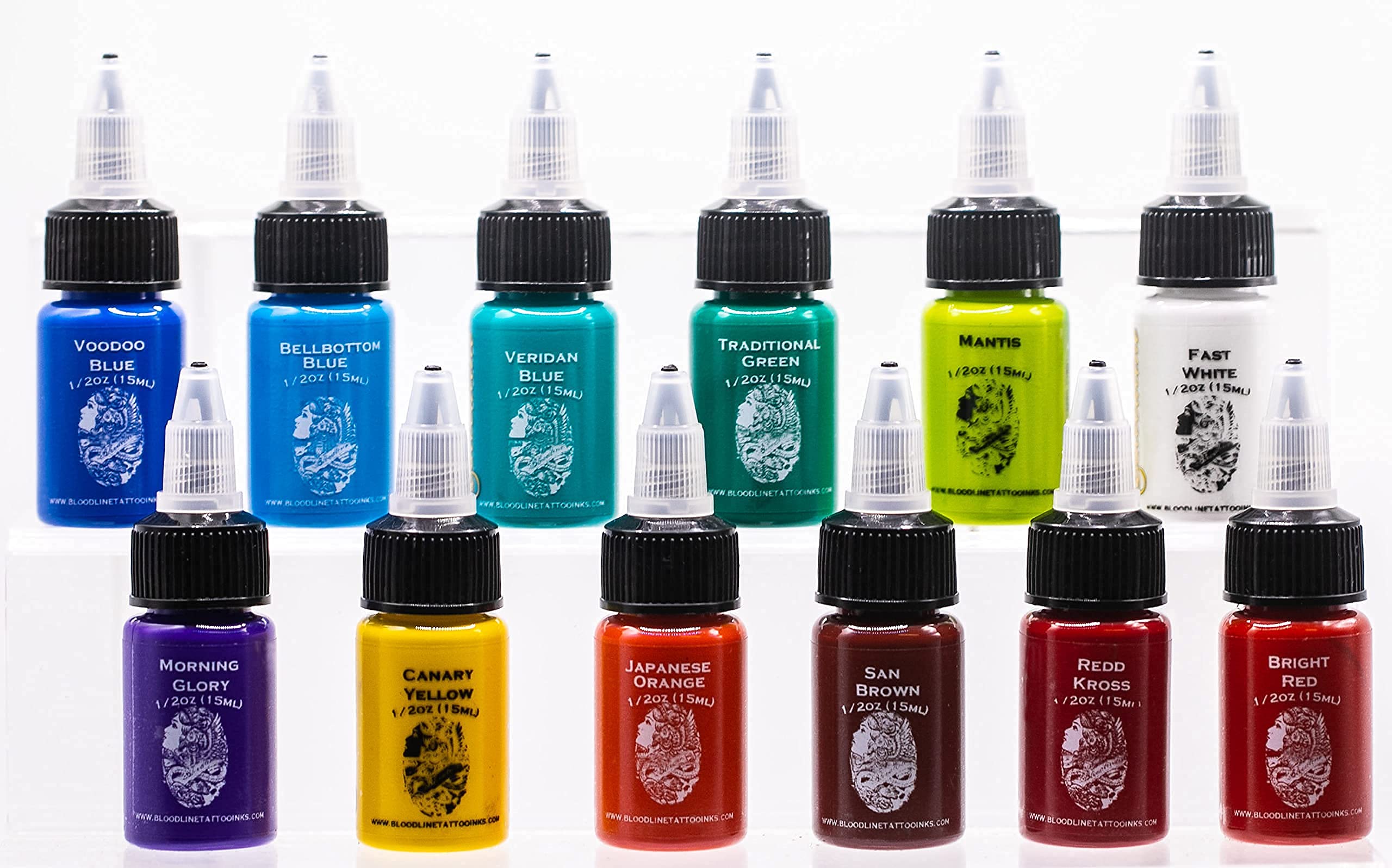 Bloodline Ink Professional Blacklight UV 6 Color Set - 1/2 oz (15 ml) - Highlight Series. Made in The U.S.A. Six Bright Fluorescent Inks for Your Vibrant Ideas - Tattoo Unleashed