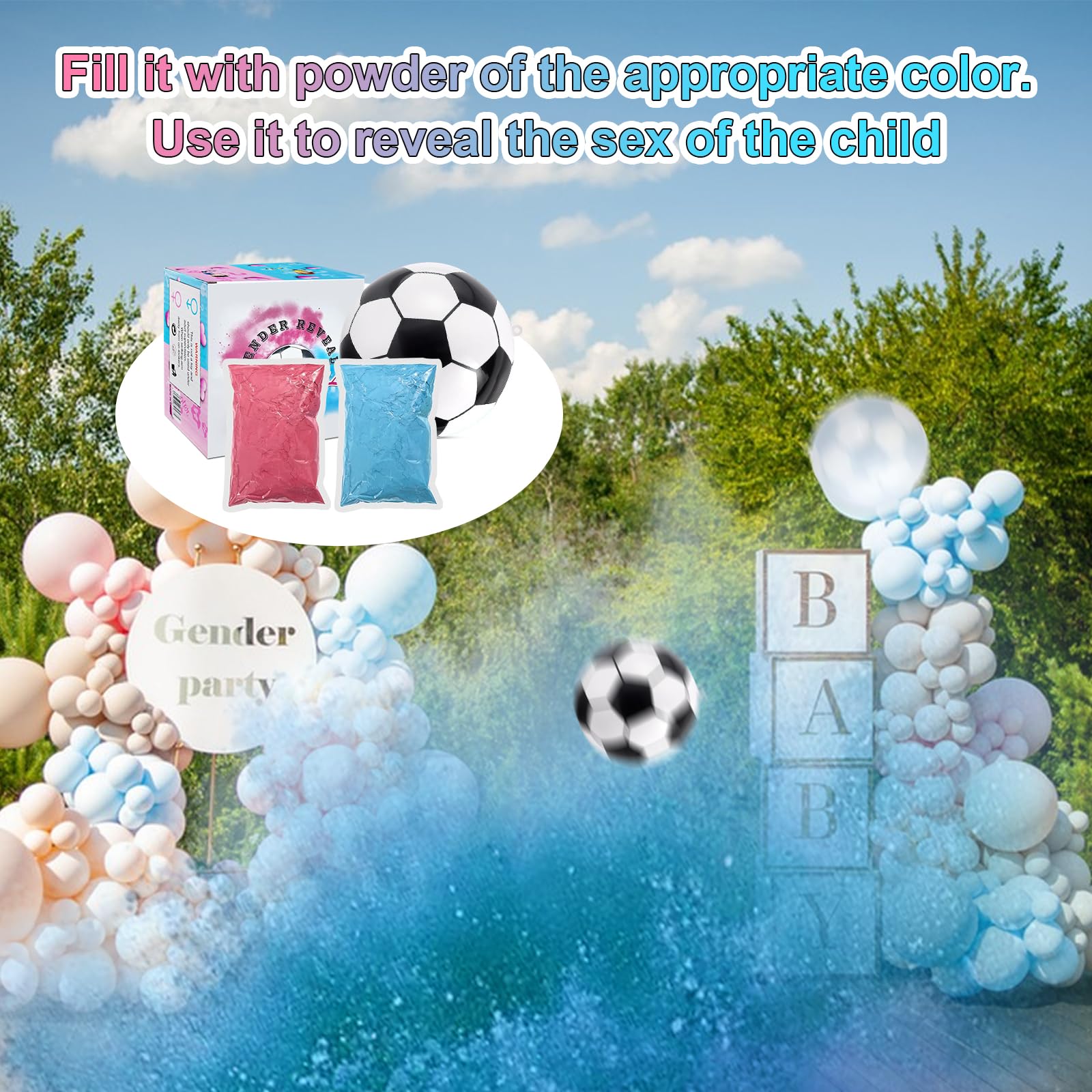FaJoek Gender Reveal Football Avec Poudre, Ballon De Foot Révélateur De Genre Fille Ou Garçon, Kit De Fête De Révélation De Genre