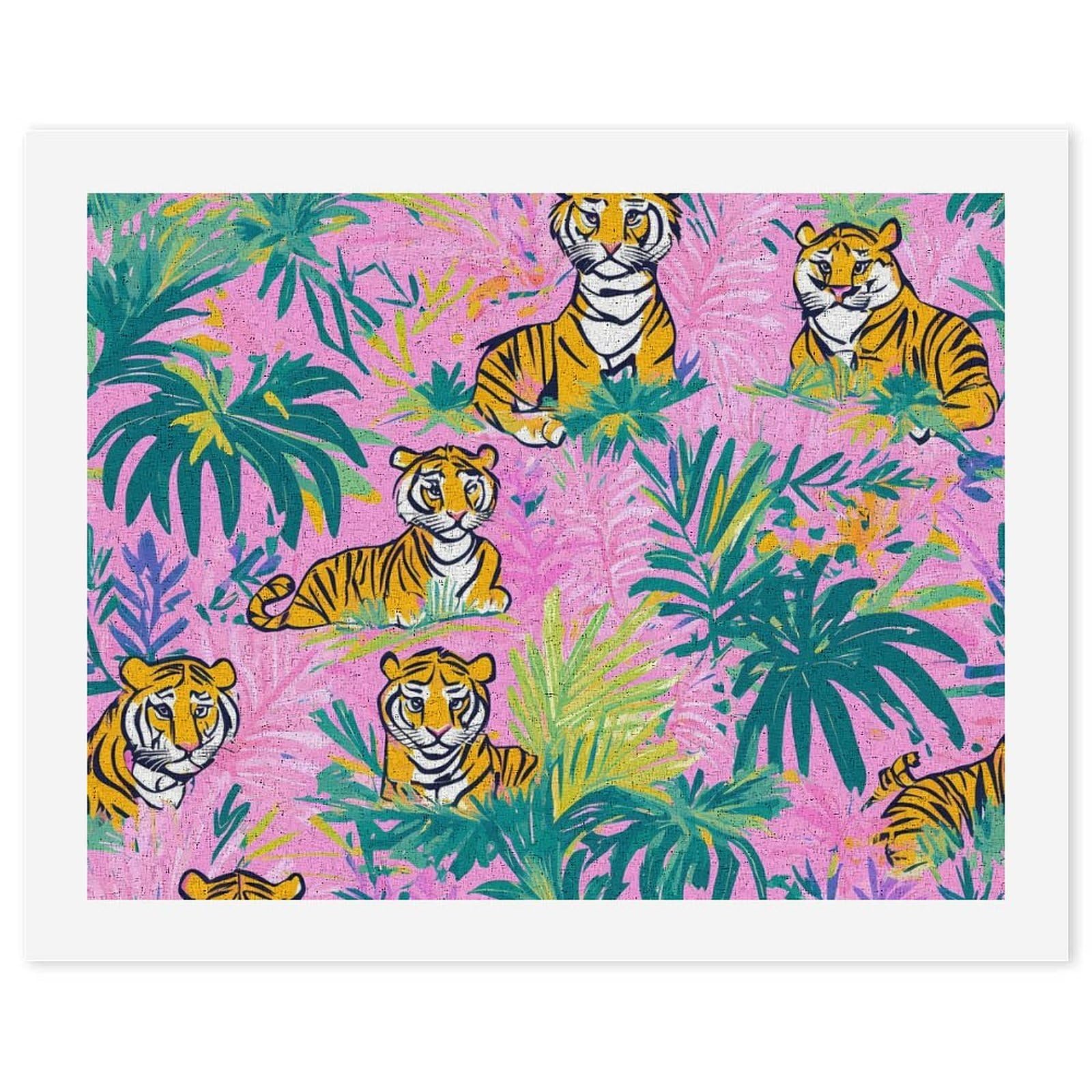 Malen nach Zahlen, Motiv: Tiger im Dschungel, für Erwachsene, Anfänger, bunt, DIY, einfaches Malen für Zuhause, Wanddekoration