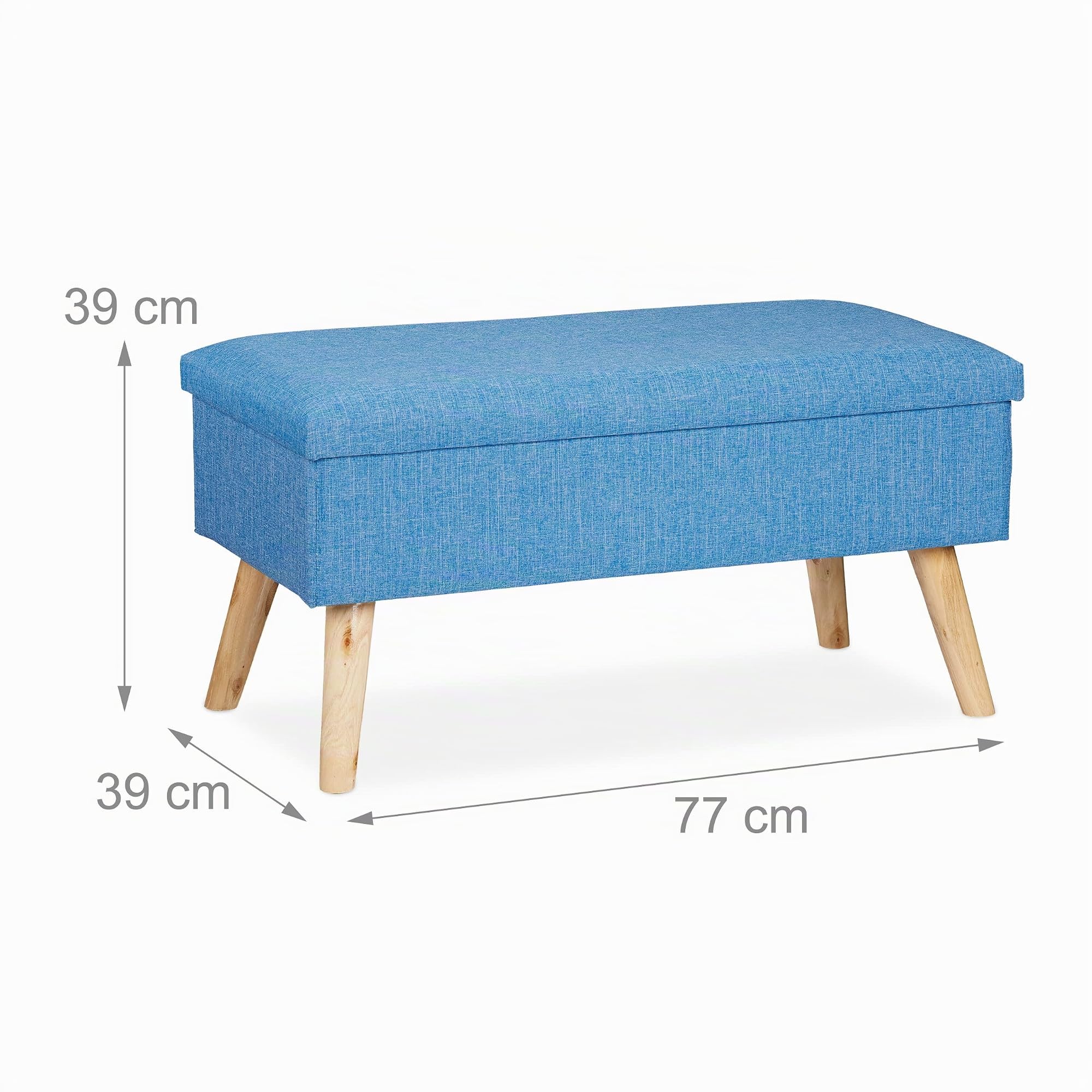 Relaxdays Banc de Rangement, rembourré, Pieds Bois, Banquette, Coffre avec revêtement Tissu HxLxP:39 x77x 39cm,Bleu