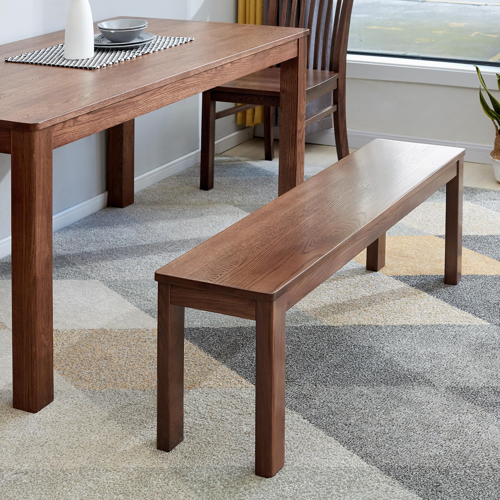 100% Solid Oak Dining Bench, Walnut Rectangle Wood Bench for End of Bed, Entryway Benches for Kitchen, Living Room, Entryway, Hallway, Dining Room (39.4'')