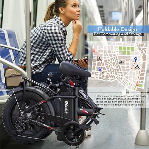 Miniatura 4 de Gopina Bicicleta eléctrica para adultos plegable de 16 x 30 pulgadas motor de 350 W batería extraíble de 48 V 78 AH bicicleta eléctrica plegable