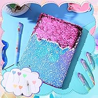 Vista 6 de Outus Juego de diario de lentejuelas para niñas con 4 bolígrafos de tinta de gel de color, diario reversible, cuaderno de lentejuelas con purpurina