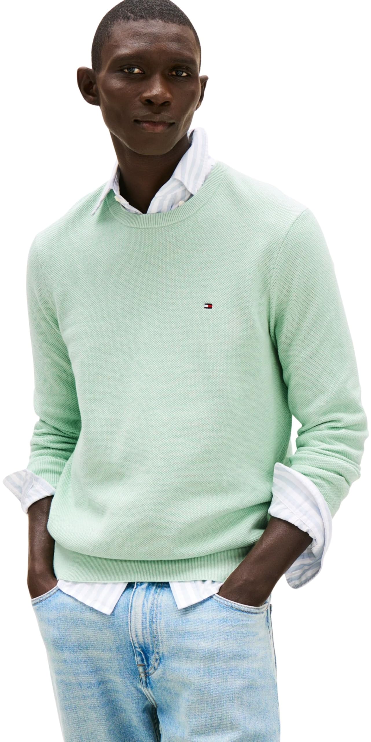 Tommy Hilfiger Men Essential Structure Crew Neck Green (Minty Essence Heather) M