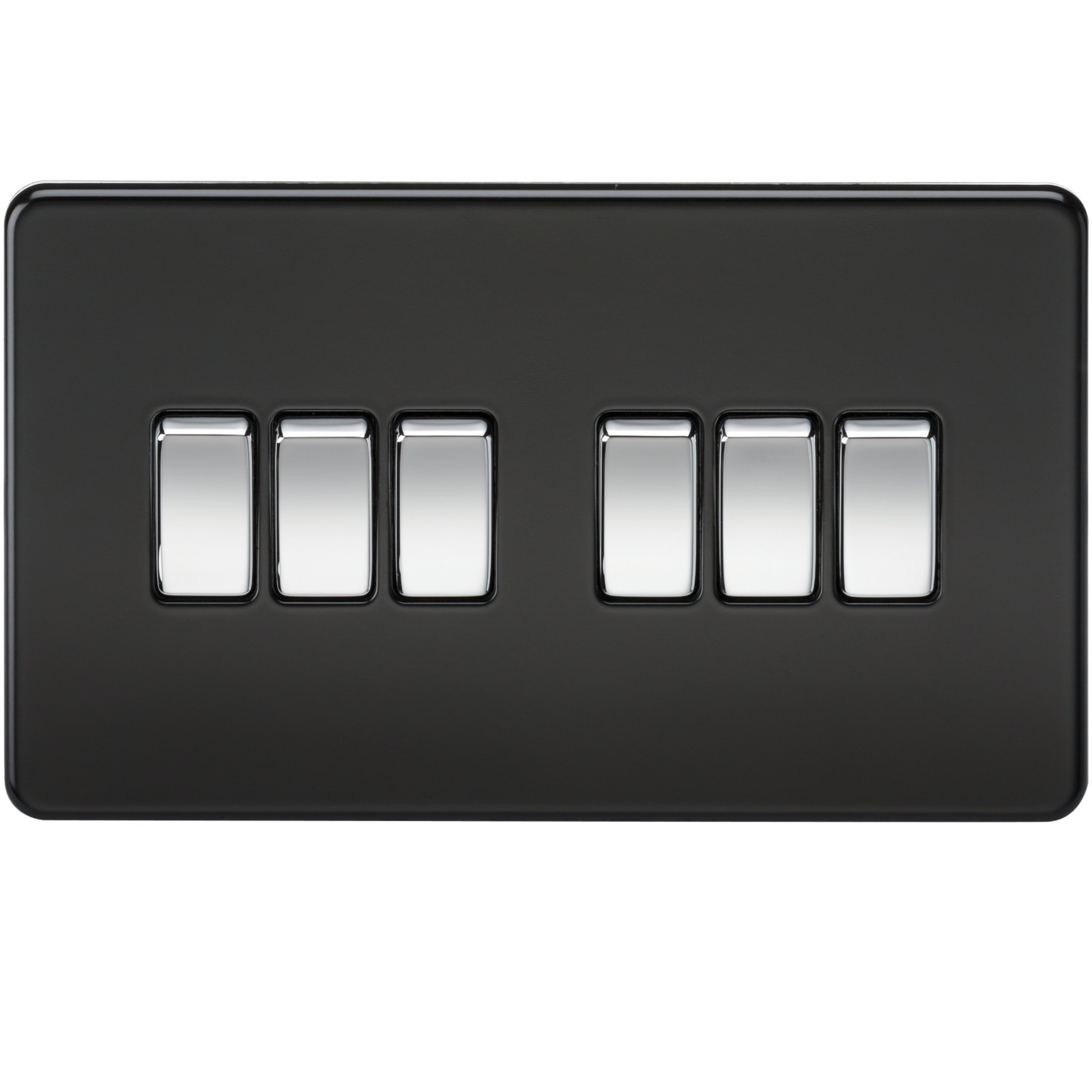 Knightsbridge Black / Chrome Sf4200mb Screwless 10 A 6-Gang 2 Way Switch, Matt With Rocker