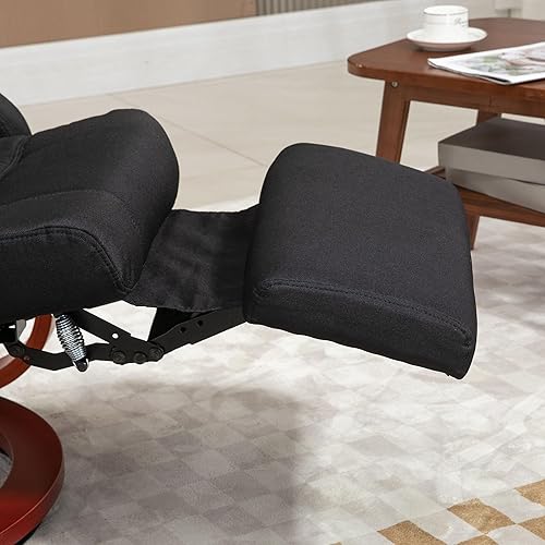 Miniatura 9 de HOMCOM Silla reclinable manual para adultos, reclinable giratorio ajustable con reposapiés, brazos acolchados y base de madera para sala de estar,