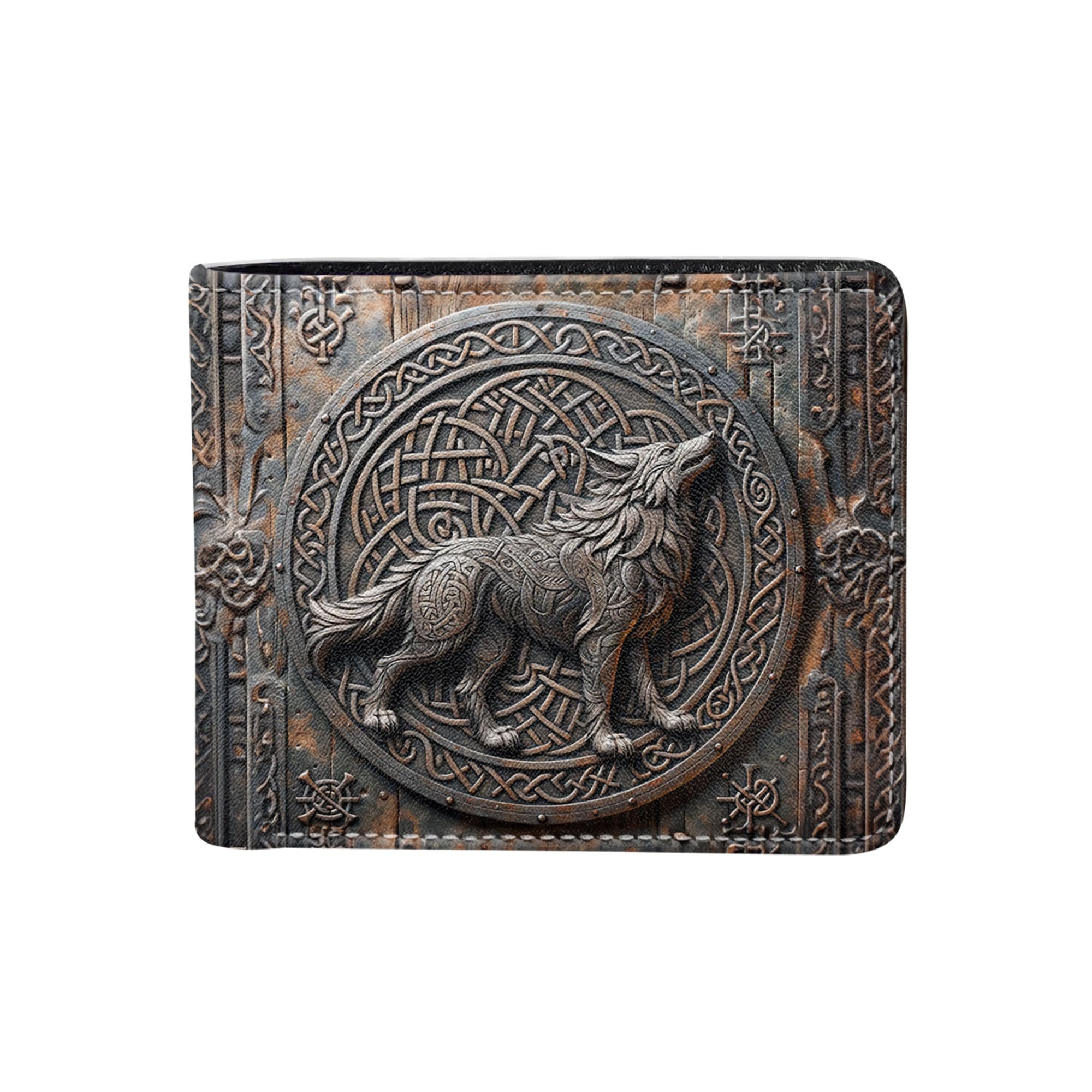 ORCAE Viking Wolf, Norse Wolf Leather Men Bi-fold Wallet, Slim Card Holder, Gifts Wallet for Men - Q