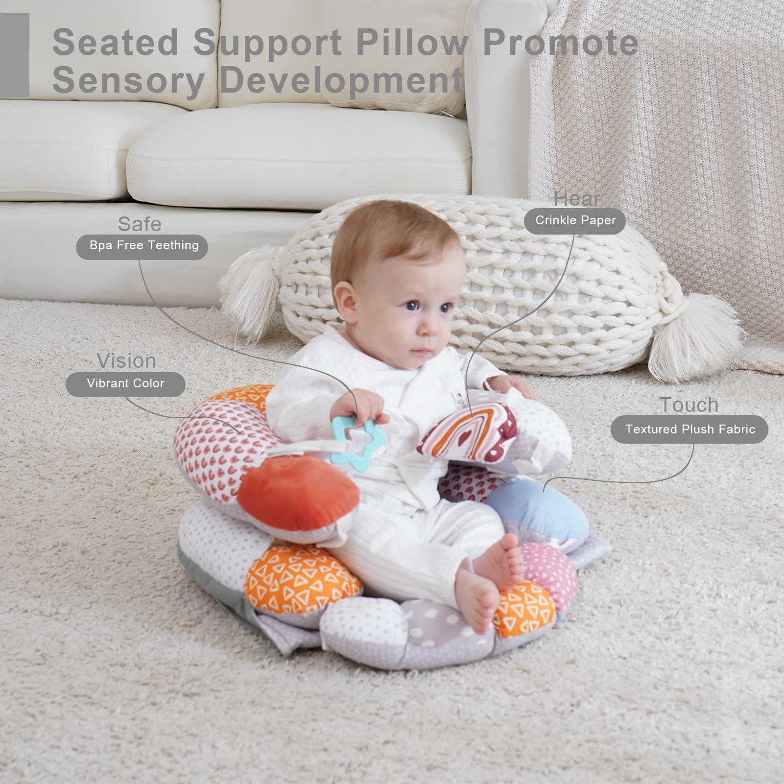 2-in-1 Tummy Time Baby Mat & Seated Support Pillow, Tummy Time Cushion with Detachable Support Prop - Image 3