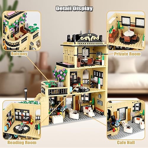 Miniatura 3 de City Coffee Shop - Juego de bloques de construcción compatible con Lego City House, Arquitectura Modular Edificio de Tres Pisos para Adultos (1443