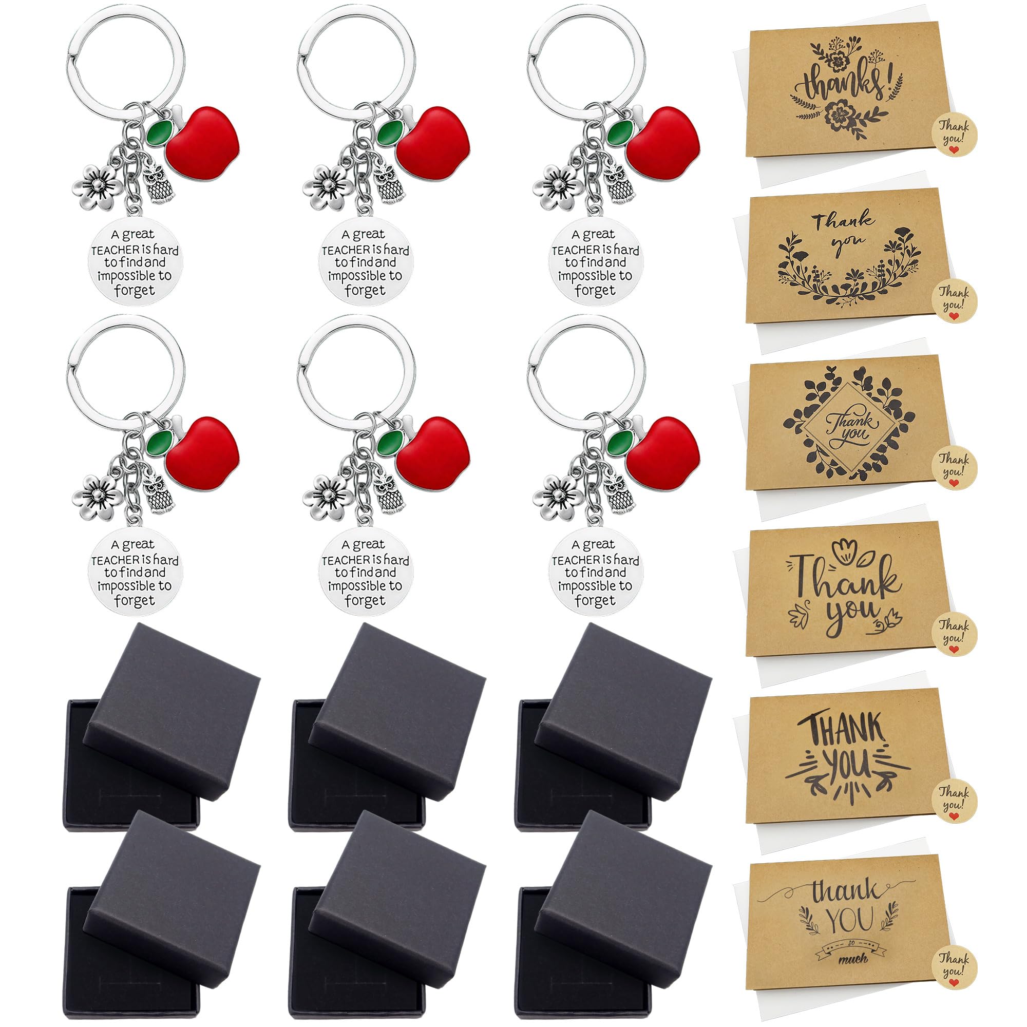 Sundonix Thank You Leaving Teacher Gift - 6 Pack Thankyou Teacher Appreciation Leavers Presents Ideas Cards Envelopes Stainless Inspirational Keyring for Graduation Christmas Xmas โ image 1