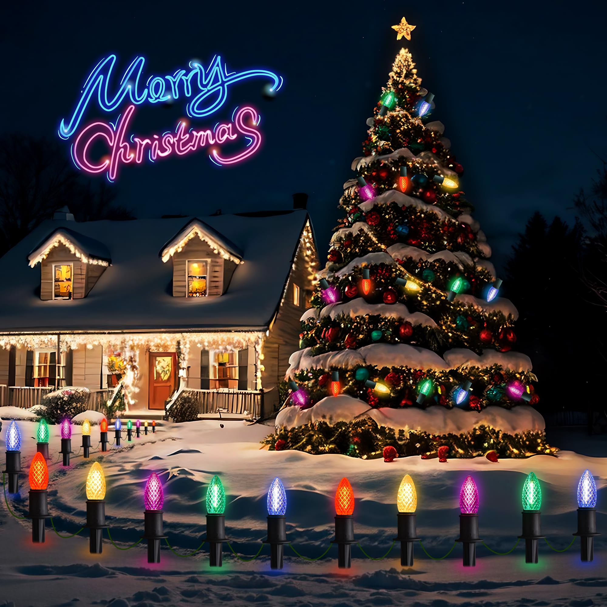 Luces de camino de Navidad C9 para exteriores, 29 pies, 25 luces LED con 25 estacas de marcador para pasarela, enchufe impermeable, luz de Navidad C9 al aire libre para entrada, patio 2