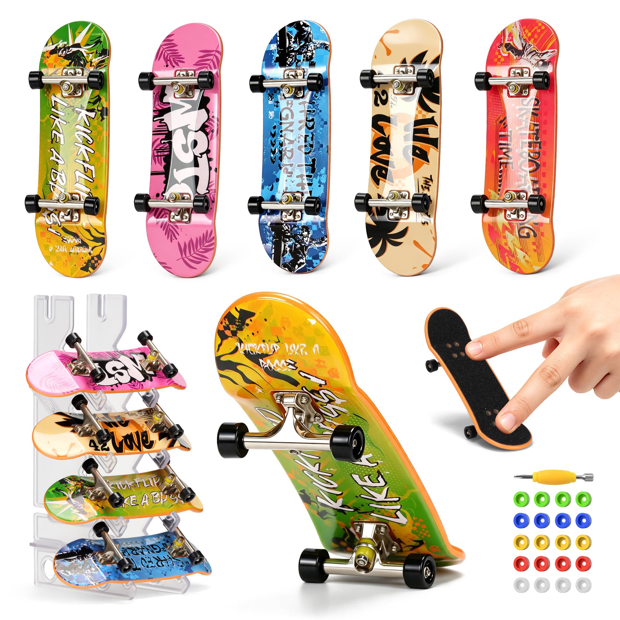 Tlater Mini Finger Skateboards 5 Pack with Stand