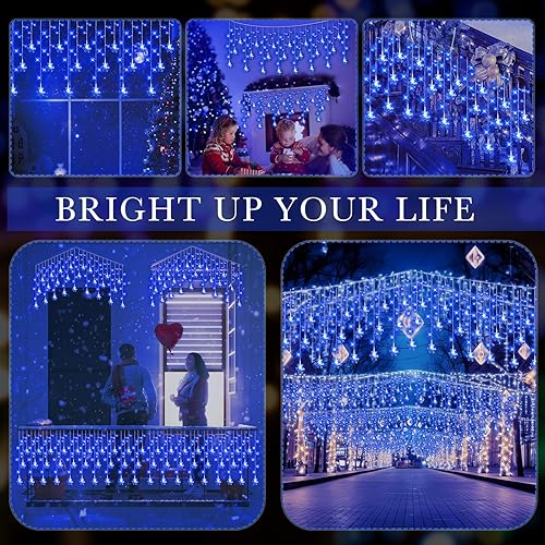 Miniatura 5 de Luces de carámbano de copo de nieve de Navidad, 33 pies, luces de copo de nieve para exteriores con control remoto, 8 modos, impermeables, 380 LED,