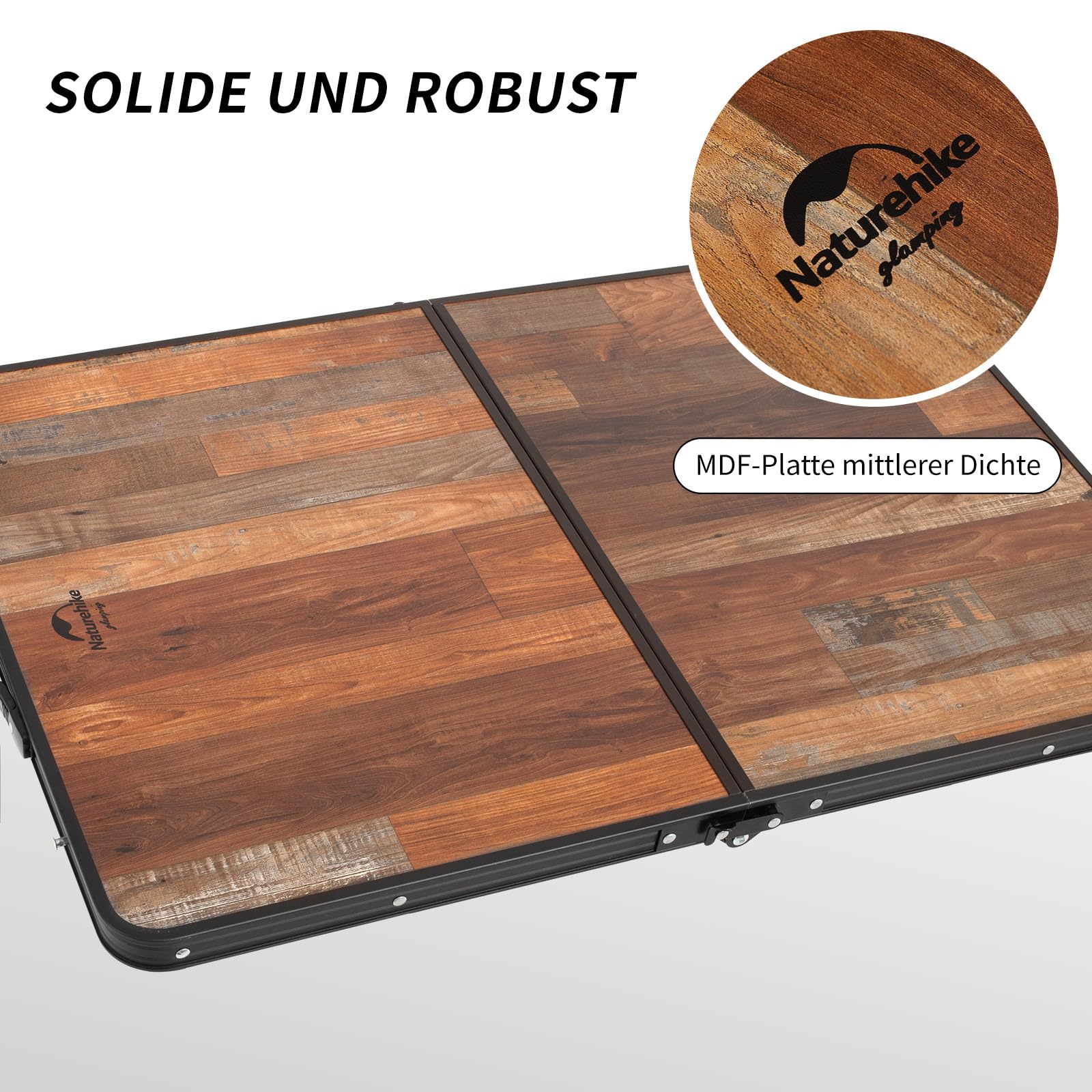 Naturehike Duży stół kempingowy, składany, z regulacją wysokości, stół z płyty MDF, z torbą do przenoszenia, wielofunkcyjny 90 × 60 × 37 cm – duży styl retro