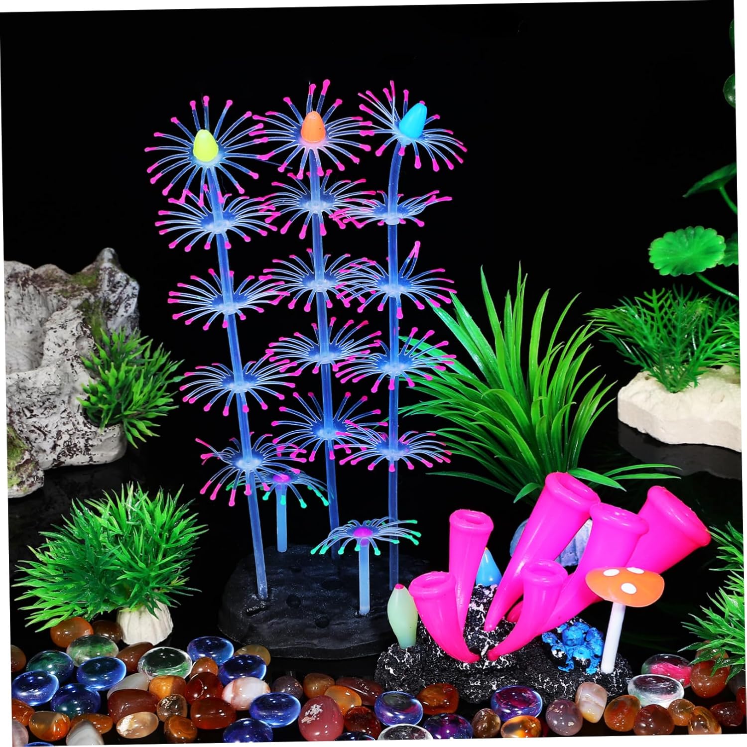 2sets Aquarium Fish Tank Luminous Decorations Simulated Silicone Coral 2pcs Artificial Aquatic Plants Light Aquarium Decorations Aquarium Landscape Decorations