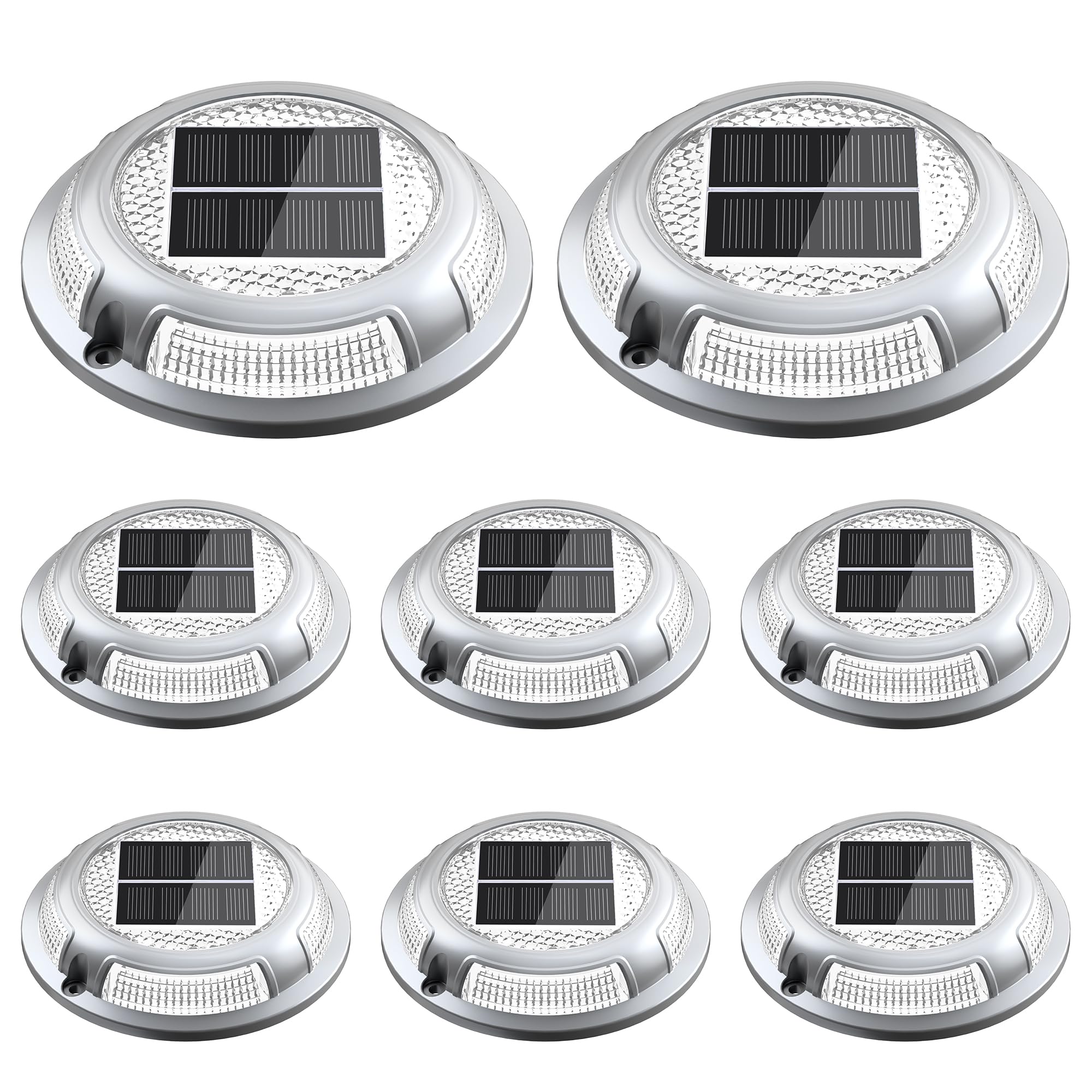 Solar Driveway Lights, 8 Pack Heavy Duty Driveway Lights Solar Powered 2 Color Mode (Cool/Warm White) IP68 Waterproof Outdoor Solar Deck Lights with Ground Stake for Pathway Garden Yard Walkway Dock