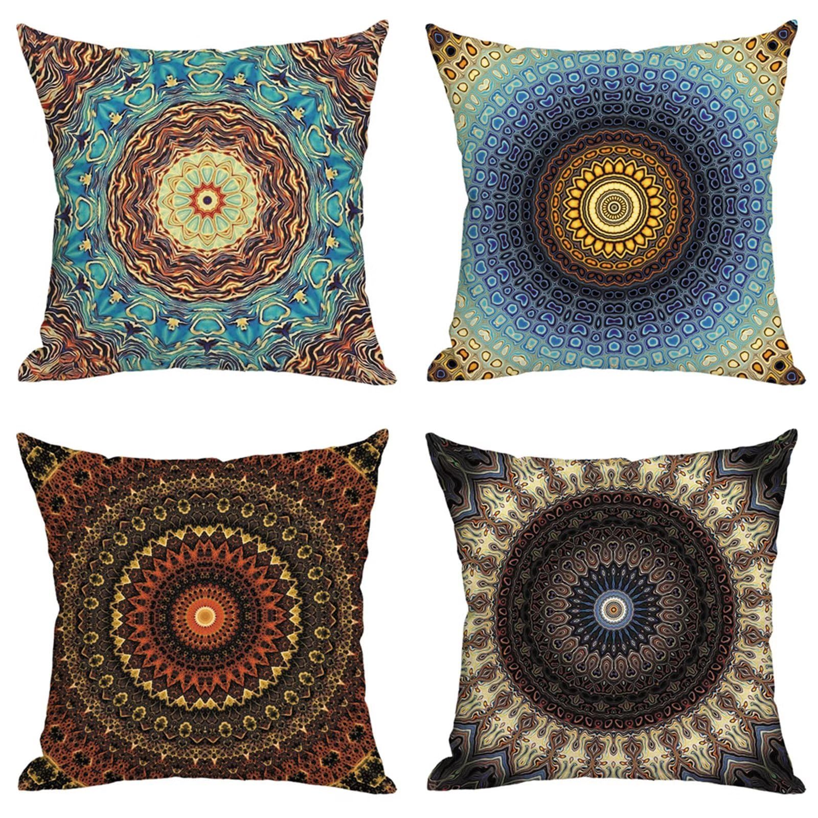 Fundas para Cojines de 65x65cm,Juego de 4 Funda de Almohada del Decorativos de Tela de Lino,Flor Retra Funda de Almohada Cuadrado para Sala Sofá Cama Decoración para Hogar Fundas YG1153