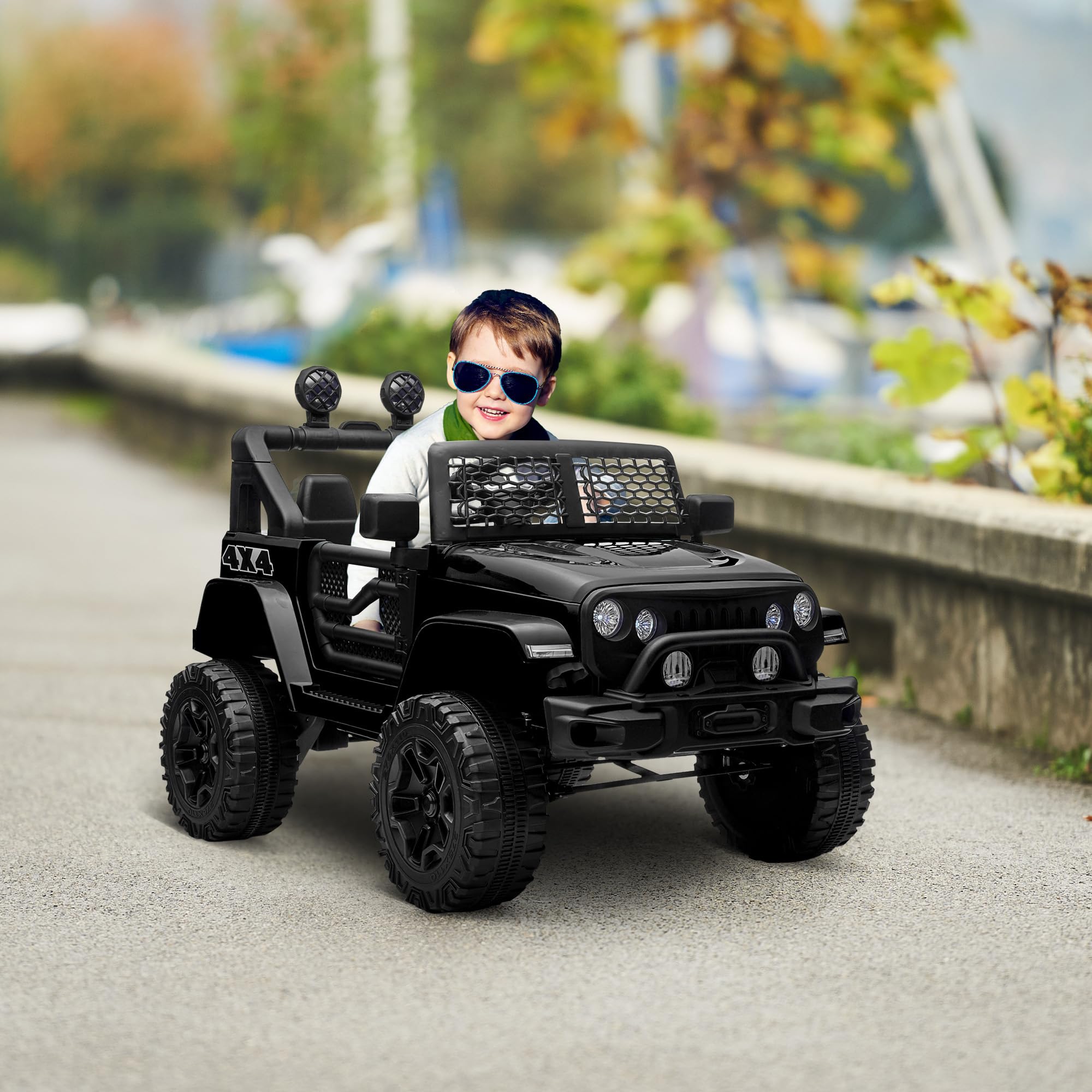 HOMCOM Macchina Elettrica per Bambini 3-6 Anni da 12V con Telecomando e Guida Manuale, Doppio Motore, Fari e Clacson, 100x64.2x71 cm, Nero