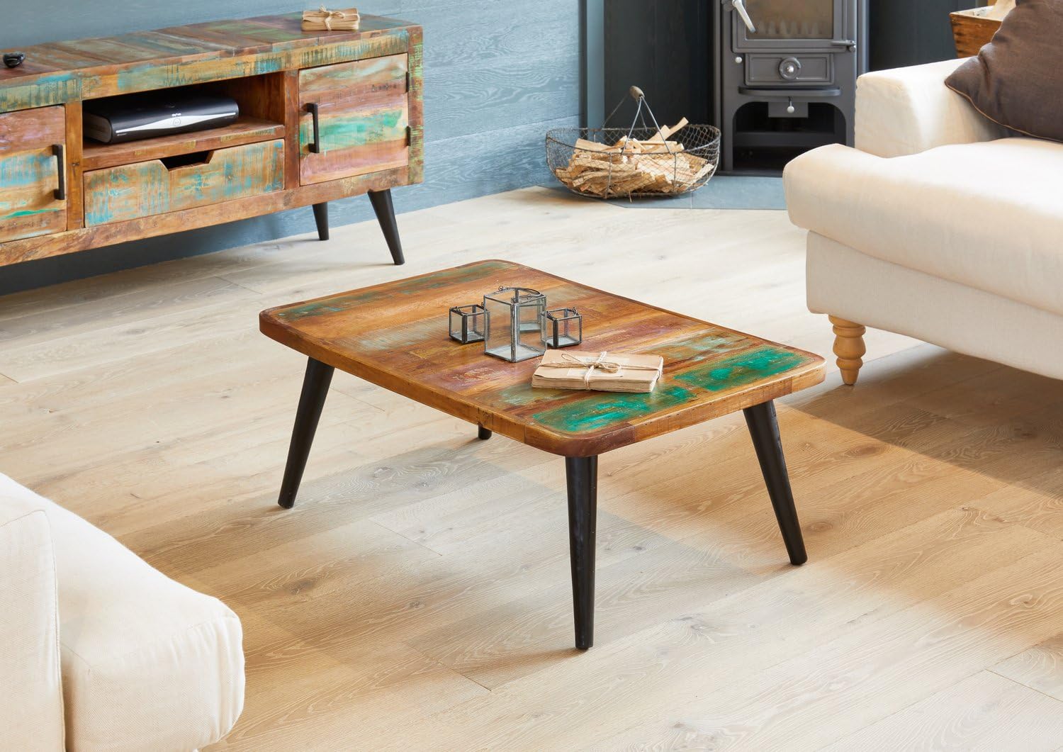 Baumhaus Coastal Chic Coffee Table - Reclaimed Wood - Iron Legs
