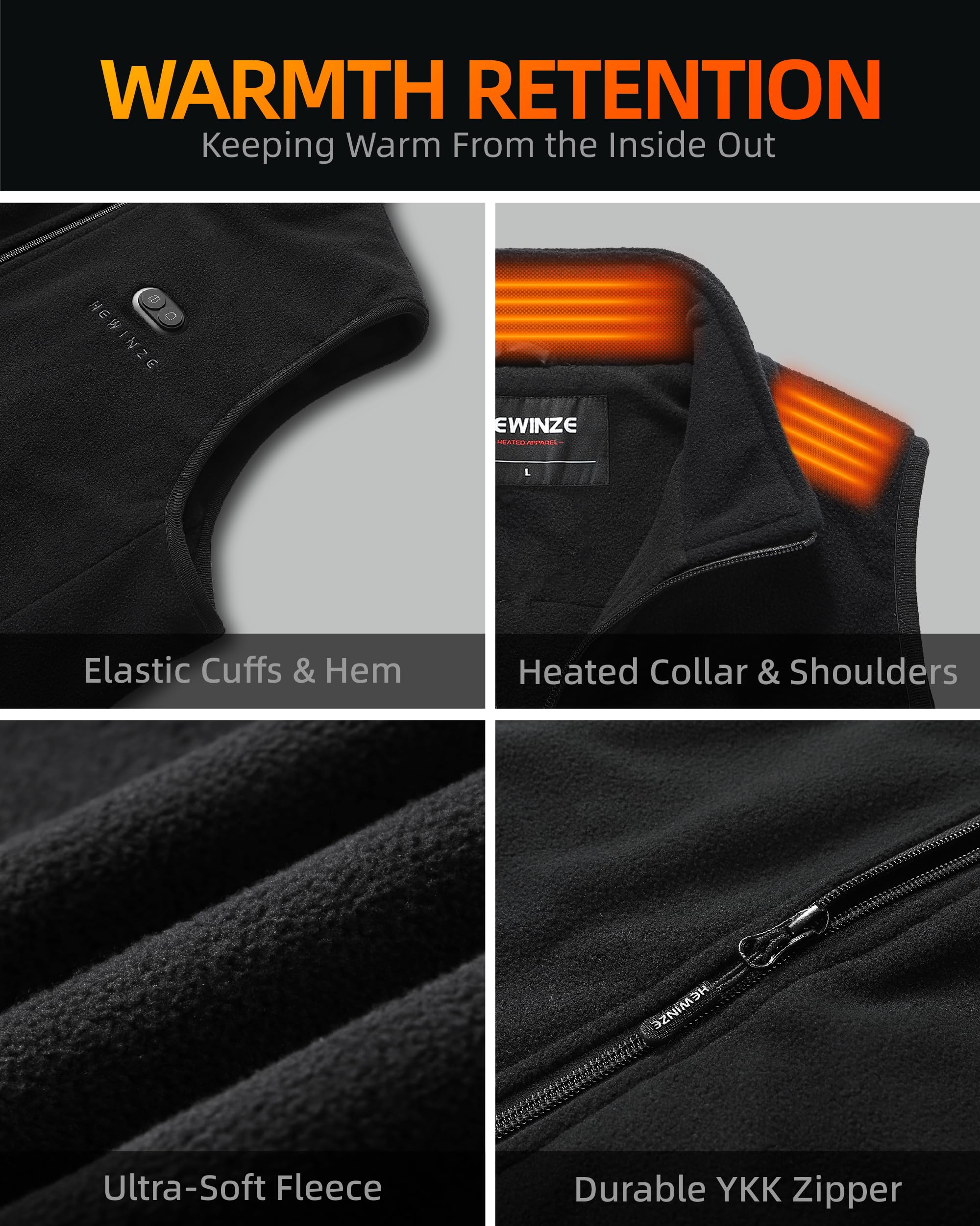 HEWINZE Fleece Podgrzewany Gilet dla Kobiet Kamizelka Heat z Baterią 7.4V Podgrzewana Kamizelka