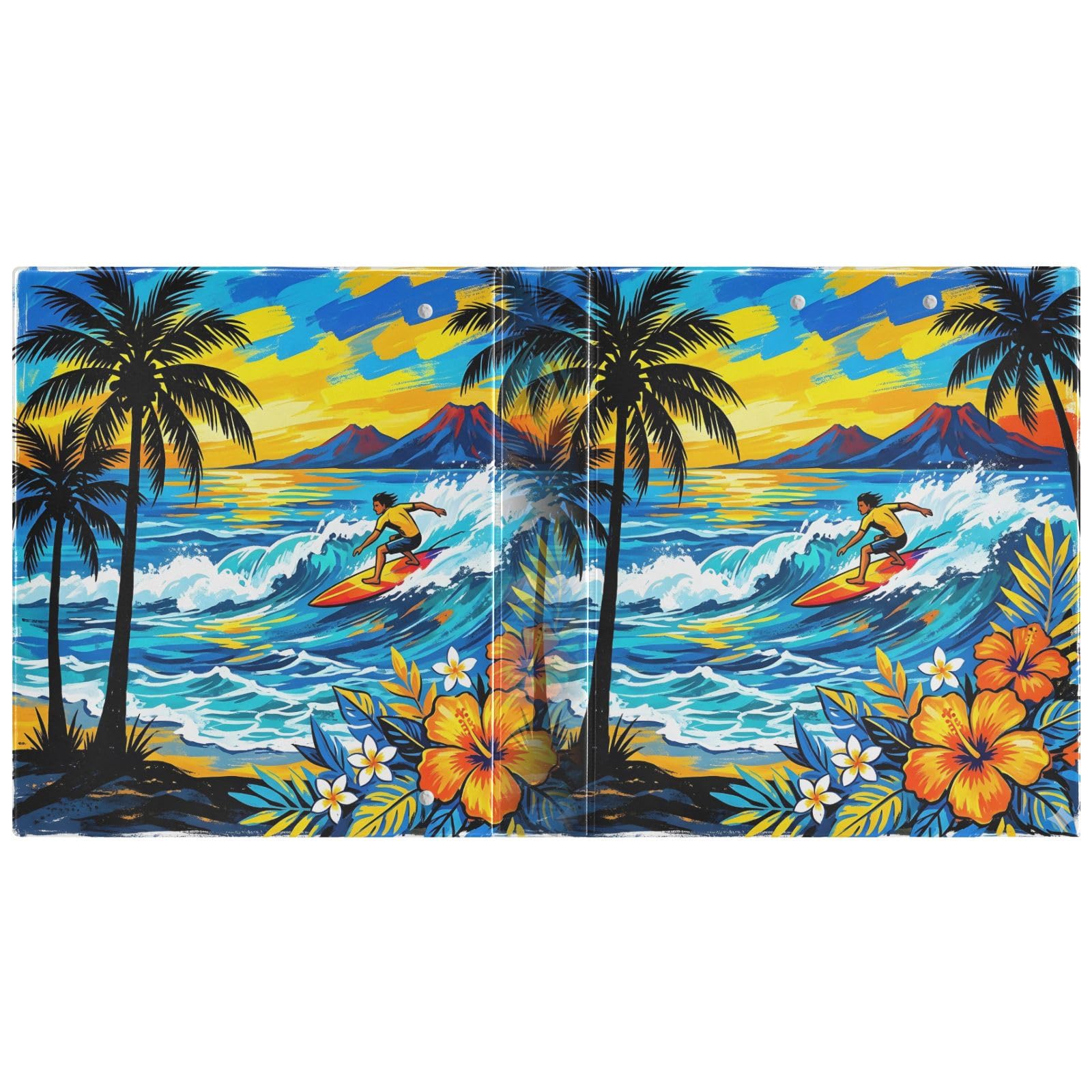 Raccoglitore a 3 anelli per surf estivo, 3,8 cm, con clip in metallo antiscivolo, contiene 200 fogli, 3 raccoglitori ad anelli