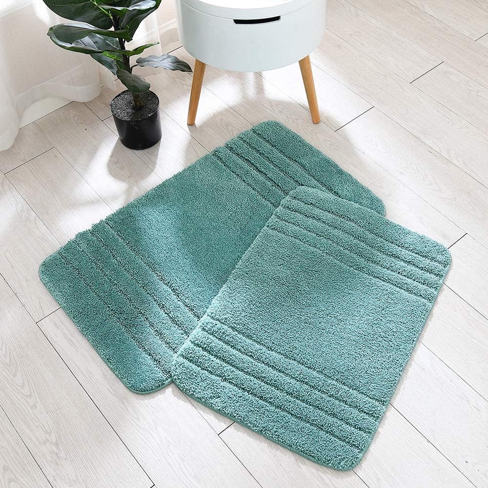 COSY HOMEER 30x18 Inch/24X17 Inch Bath Rugs 2pcs Set Made of 100% Polyester Extra Soft and Non Slip Bathroom Mats Specialized in Machine Washable and Water Absorbent Shower Mat,Sky Blue …