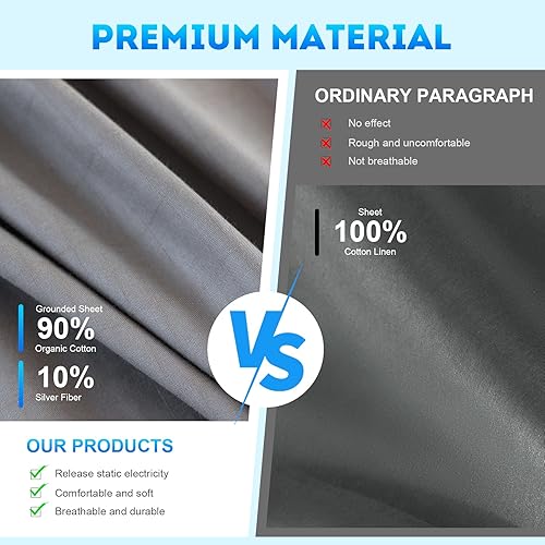 Miniatura 6 de Levoo Grounding Sheets Queen 90% algodón orgánico + 10% plata pura sábana bajera ajustable para terapia de sueño saludable, sábana conectada a