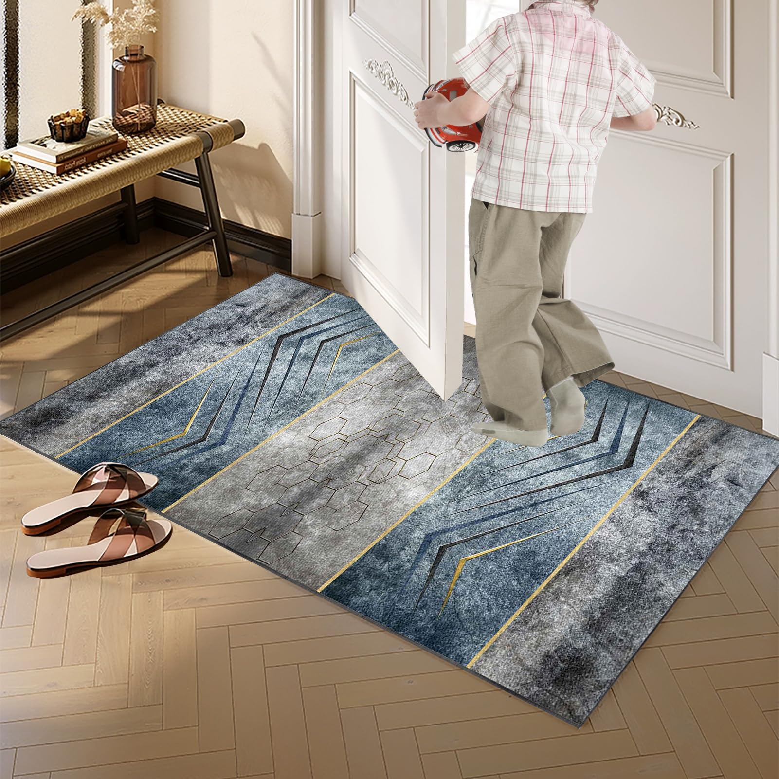 Flur-Läufer Teppich Rutschfest – Waschbarer Küchenläufer 120x180 Cm, Weicher Polyester Mit Gummiunterseite, Für Eingang, Wohnzimmer & Korridor