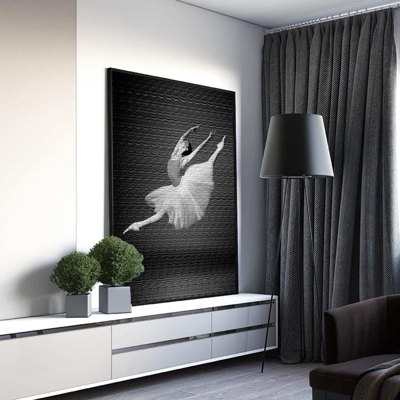 KEBIA Arte Ballet Mujer Figura Pósteres de pared Impresiones Pintura en blanco y negro sobre lienzo Bailarina Obras de arte modernas para sala de estar Decoración del hogar 80x110 Sin marco