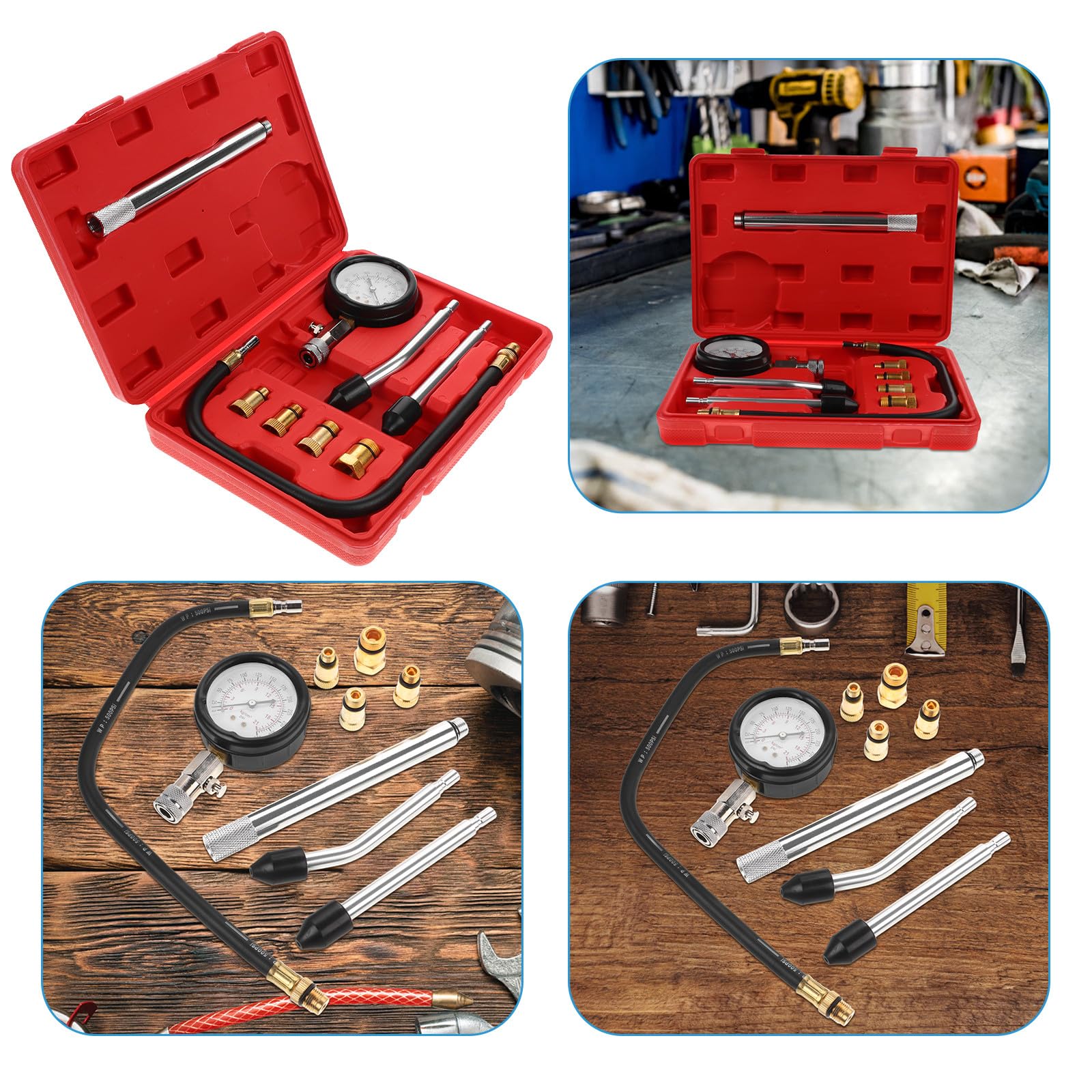 VALICLUD Kit Medidor de Compresión de Cilindros para Automóviles y Motocicletas, Manómetro Doble Uso Varilla Alargada, Herramienta de Prueba Precisa para Motores Pequeños y Reparaciones