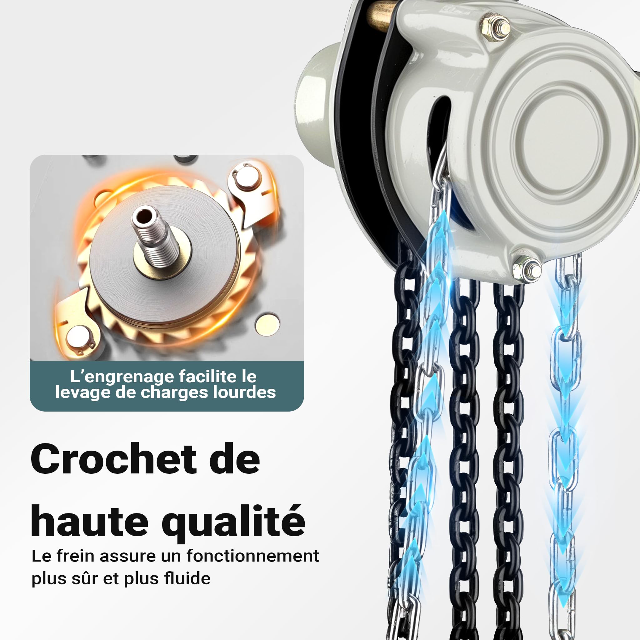 Wiltec Palan à chaîne manuel V21-0.25 ultraléger et compact – Capacité de levage 0,25 t – Hauteur de levage 3 m – Chaîne 3 m – Palan mécanique de levage pour atelier