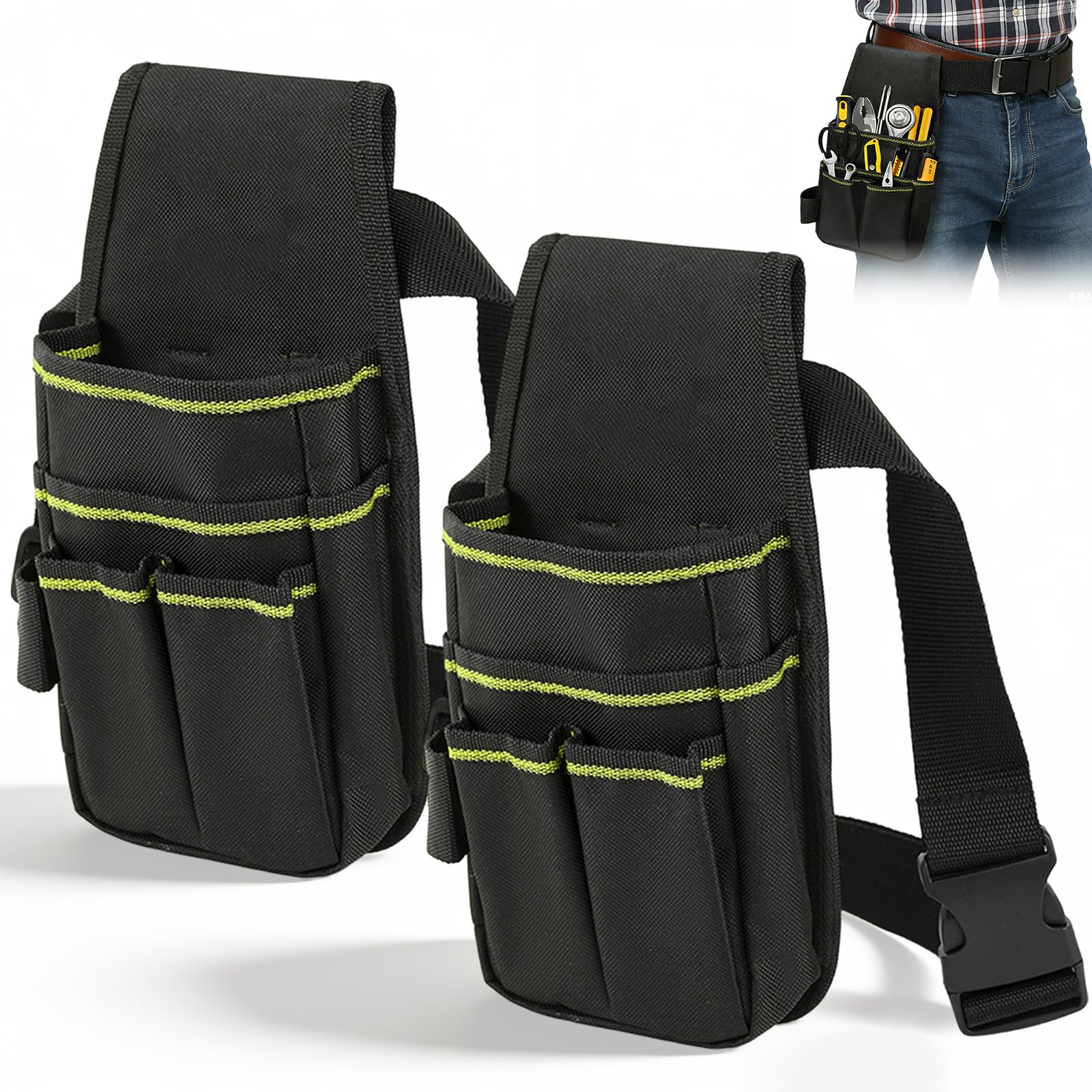 2PCS Tool Belts for Men, Multifunctional Electrician Tool Belt with Adjustable Belt, Durable Toolbelt Work Pouch for Electrician, Gardening, Carpenter, Daily Maintenance